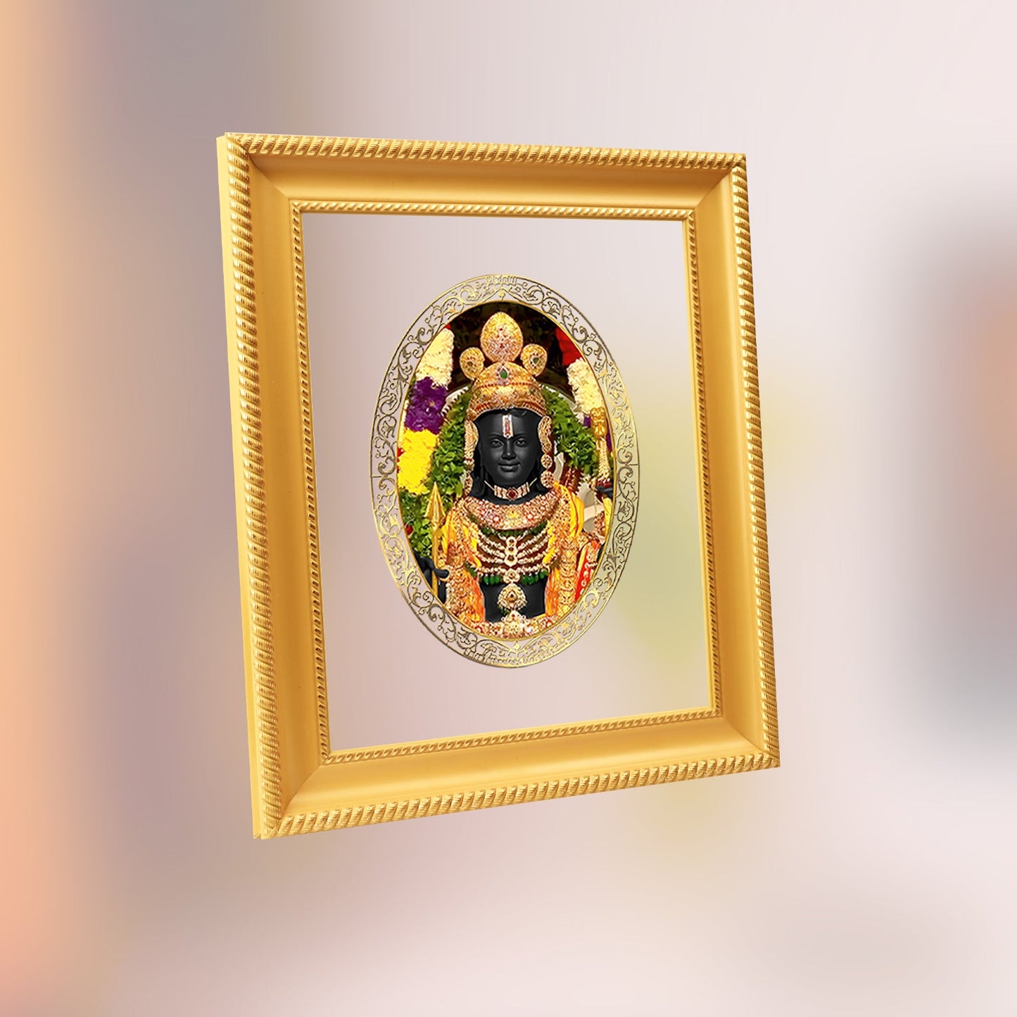 Diviniti 24K Gold Plated Ram Lalla Photo Frame For Home Decor, Table Top, Wall Hanging, Puja & Gift (28 CM X 23 CM)