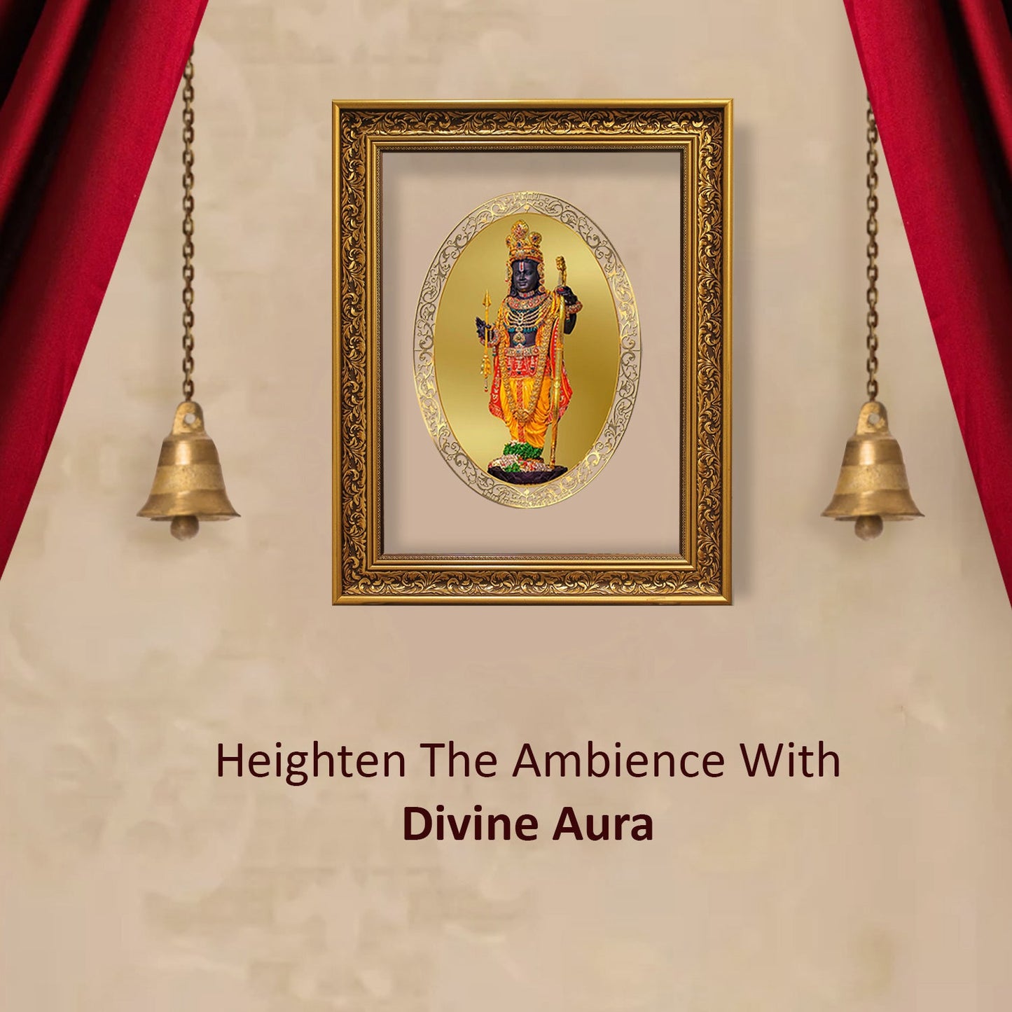 Diviniti 24K Gold Plated Ram Lalla Photo Frame For Home Decor Showpiece, Wall Hanging Decor, Puja Room & Gift (56 X 71 CM)