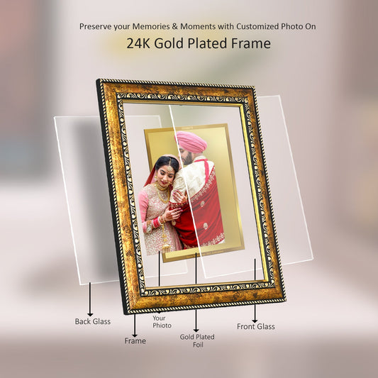 Diviniti Photo Frame With Customized Photo Printed on 24K Gold Plated Foil| Personalized Gift for Birthday, Marriage Anniversary & Celebration With Loved Ones|DG 113 S3