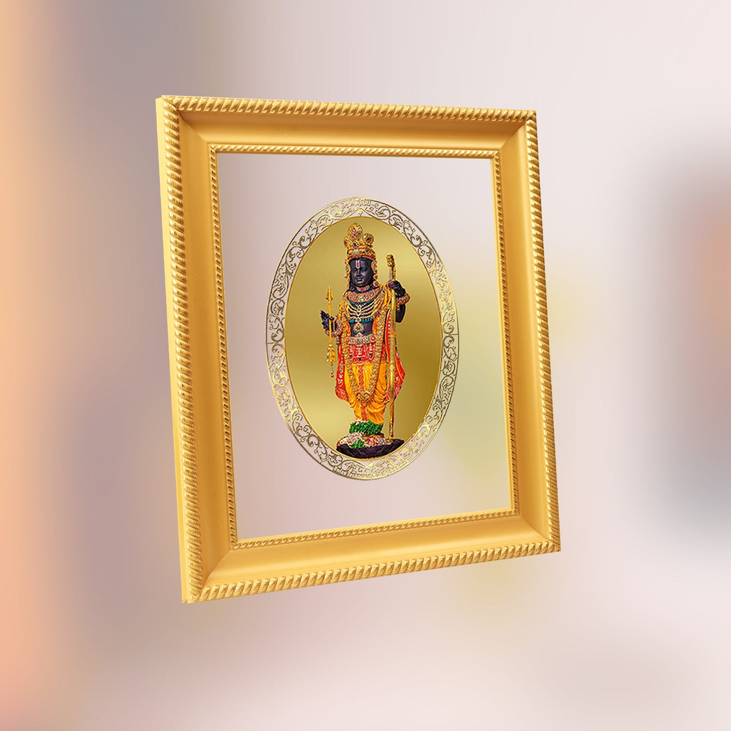 Diviniti 24K Gold Plated Ram Lalla Photo Frame For Home Decor, Table Top, Wall Hanging, Puja & Gift (28 CM X 23 CM)