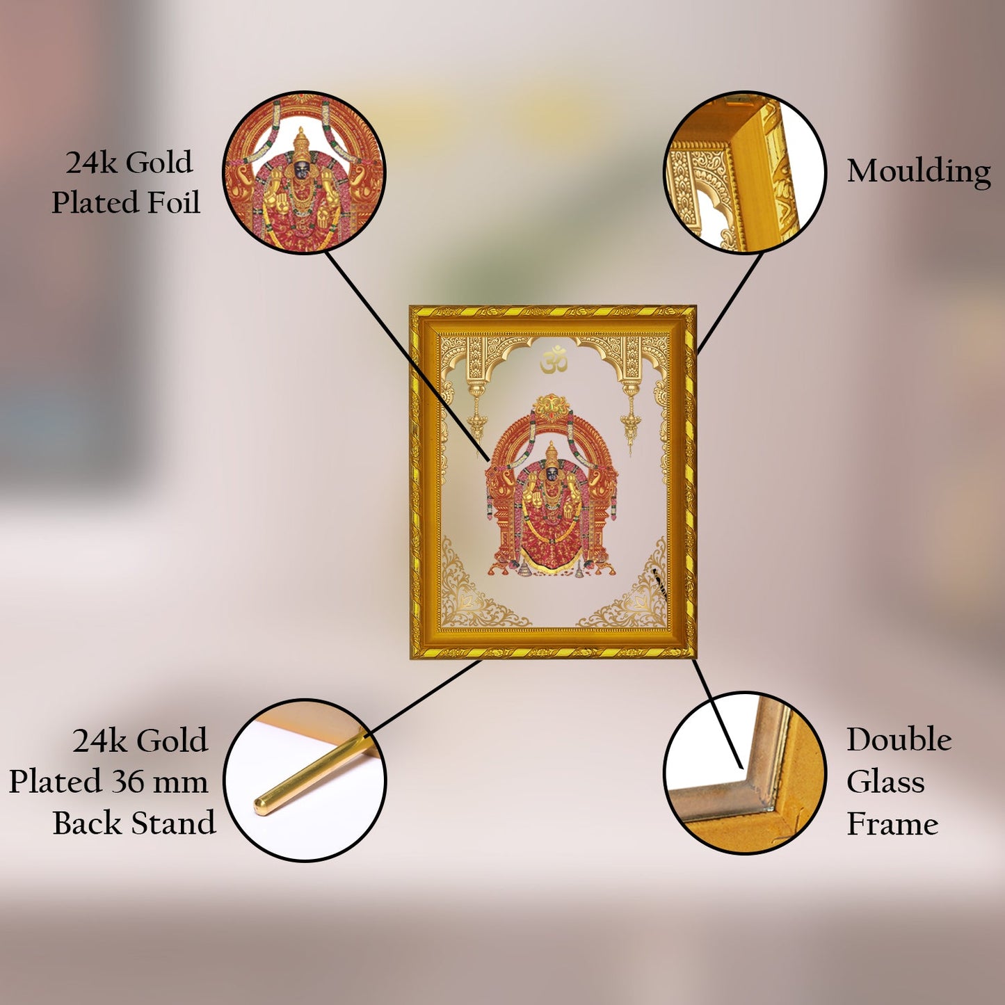 Diviniti 24K Gold Plated Padmavathi Photo Frame for Home Decor Showpiece (21.5 CM x 17.5 CM)