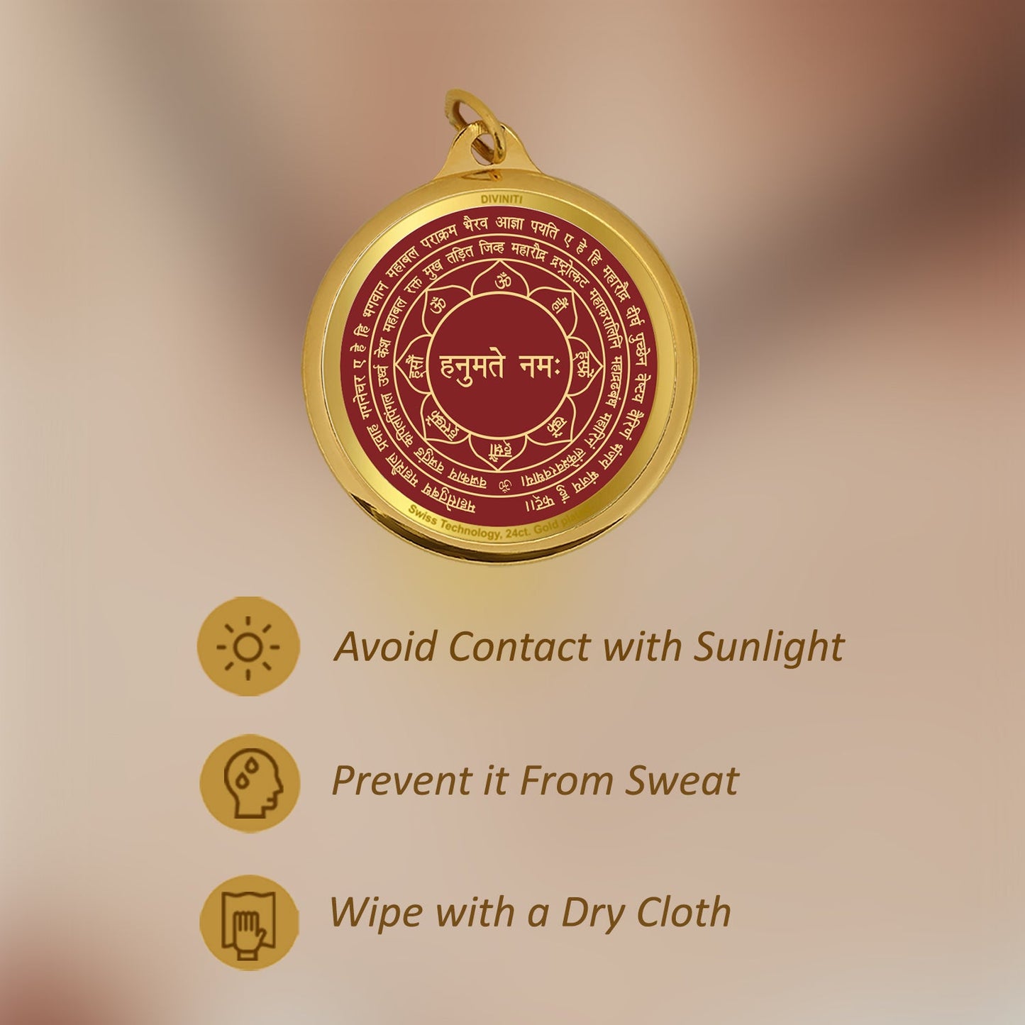 Diviniti 24K Gold Plated Panchmukhi Hanuman & Yantra 22MM Double Sided Pendant For Men, Women & Kids