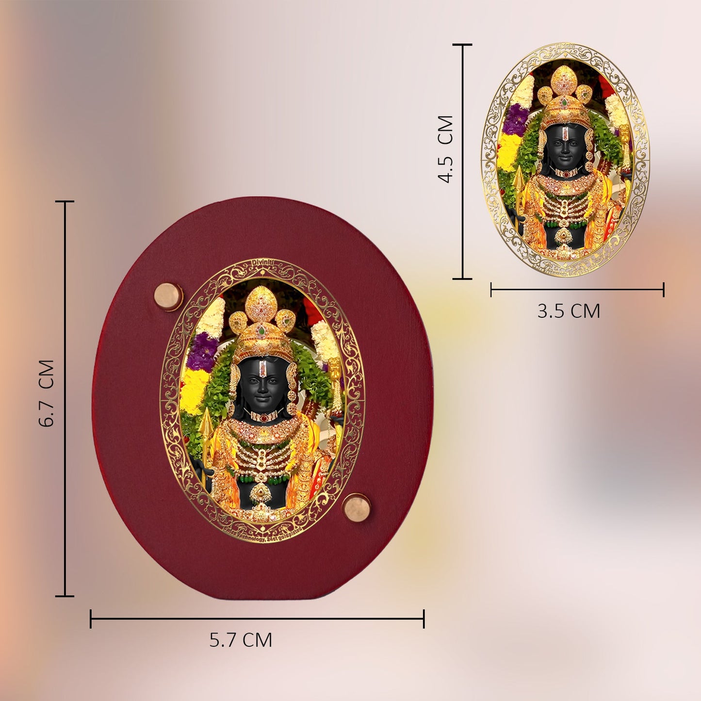 Diviniti 24K Gold Plated Ram Lalla Frame For Car Dashboard, Home Decor, Table, Gift, Puja Room (6.7 x 5.7 CM)