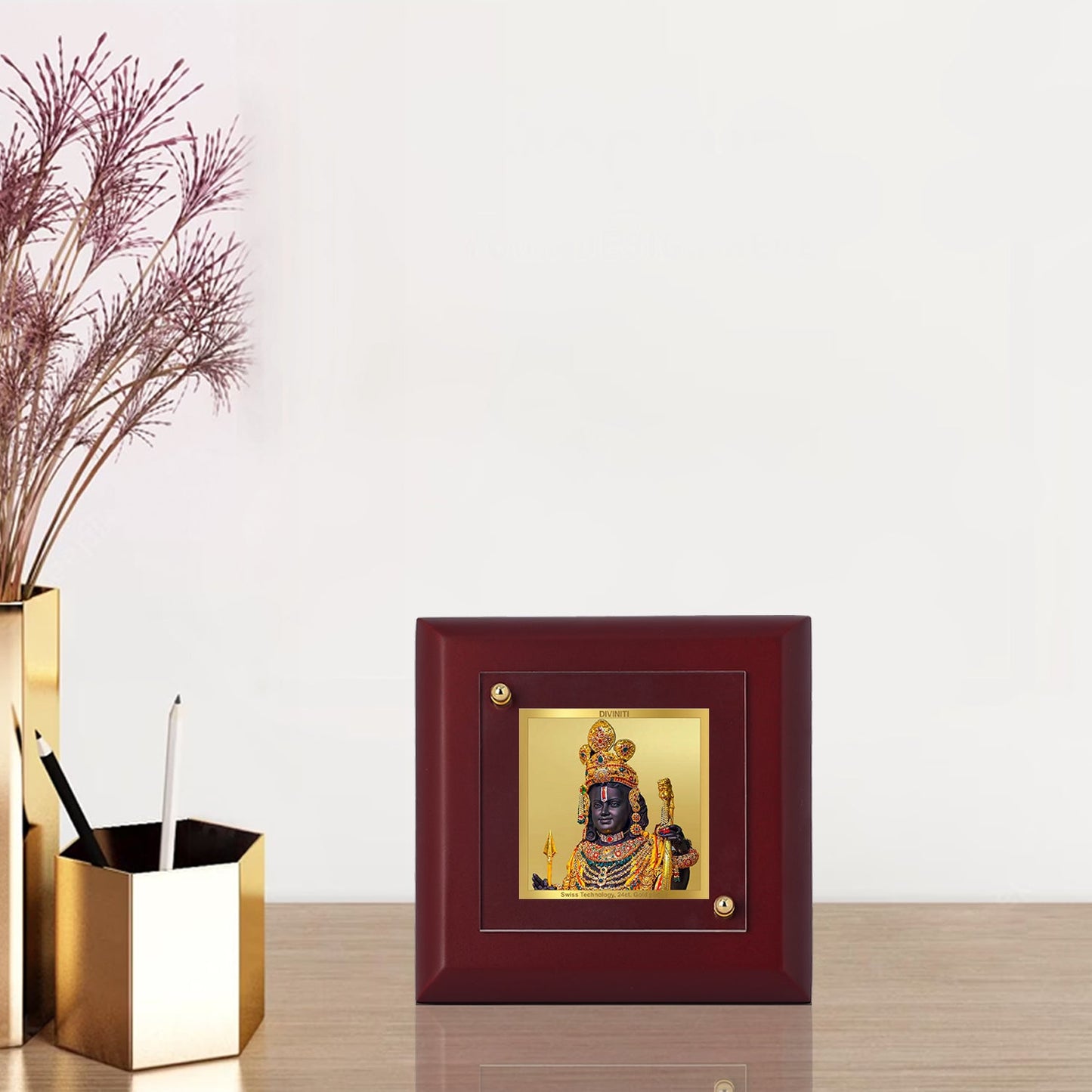 Diviniti 24K Gold Plated Ram Lalla Photo Frame For Home Decor Showpiece, Table Decor, Puja Room & Gift (10 CM X 10 CM)