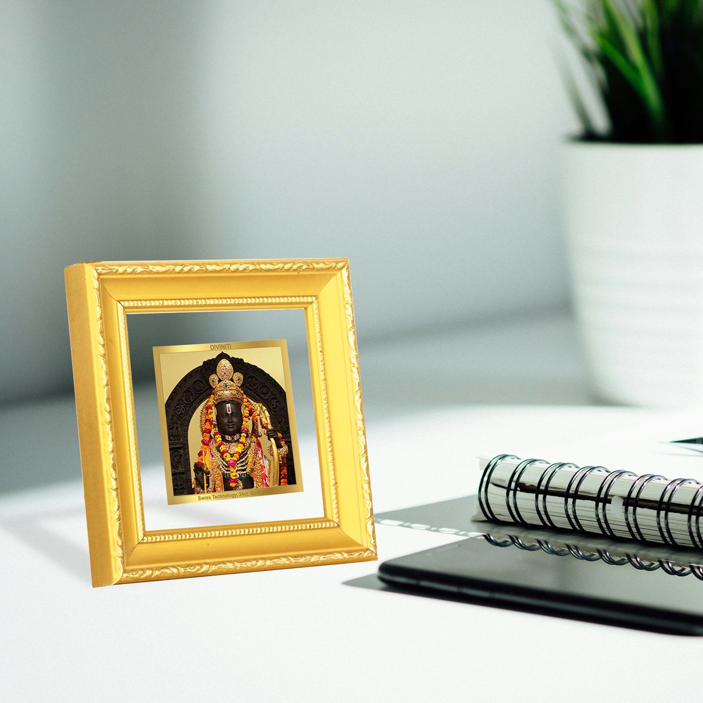 Diviniti 24K Gold Plated Ram Lalla Photo Frame For Home Decor, Office Table Decor, Puja Room & Gift (10 CM X 10 CM)