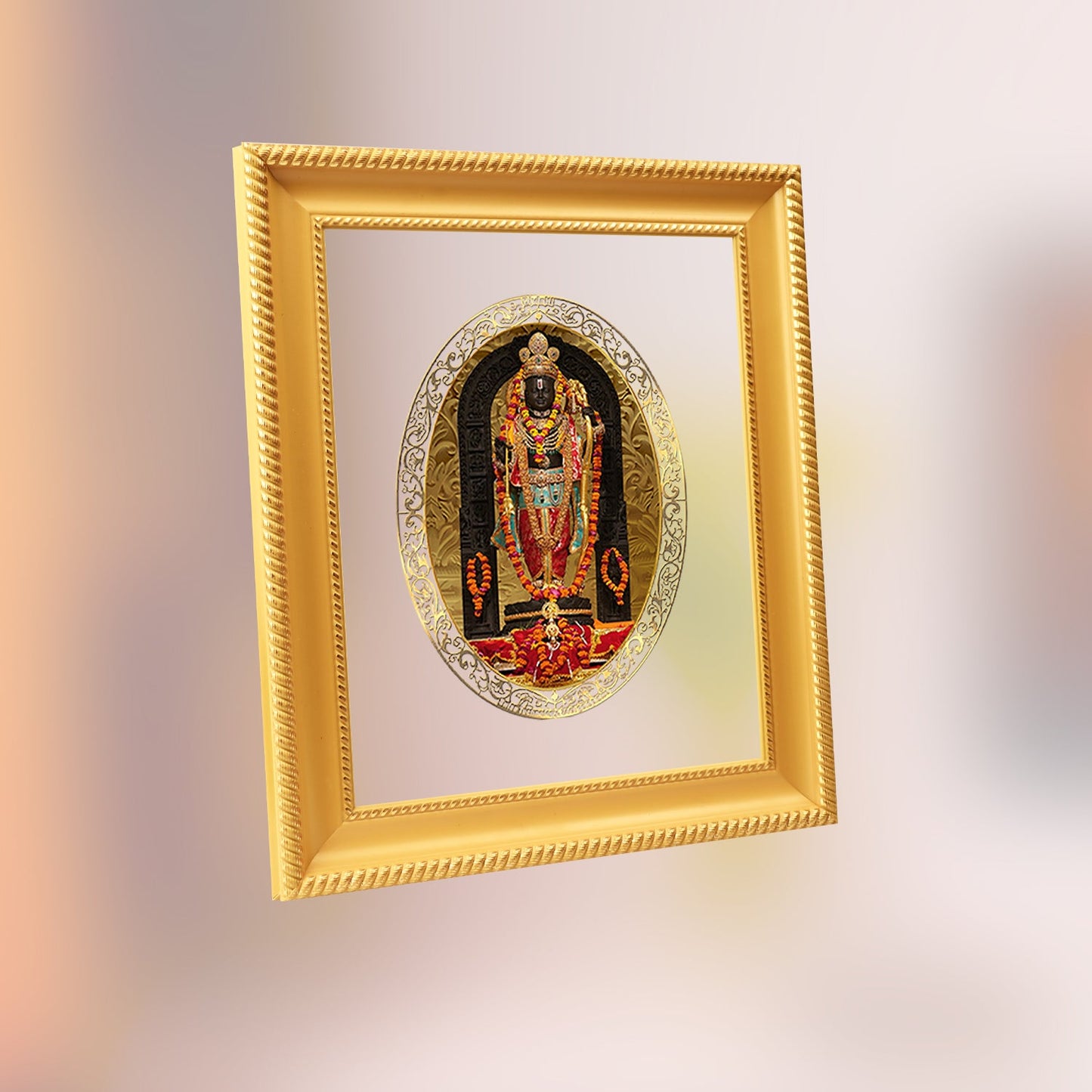 Diviniti 24K Gold Plated Ram Lalla Photo Frame For Home Decor, Table Top, Wall Hanging, Puja & Gift (28 CM X 23 CM)