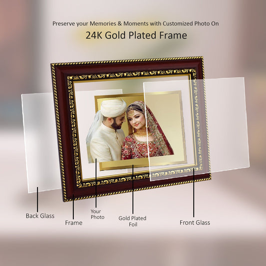 Diviniti Photo Frame With Customized Photo Printed on 24K Gold Plated Foil| Personalized Gift for Birthday, Marriage Anniversary & Celebration With Loved Ones|DG 105 S2