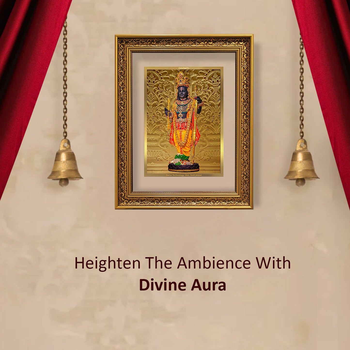 Diviniti 24K Gold Plated Ram Lalla Photo Frame For Home Decor Showpiece, Wall Hanging Decor, Puja Room & Gift (56 X 71 CM)