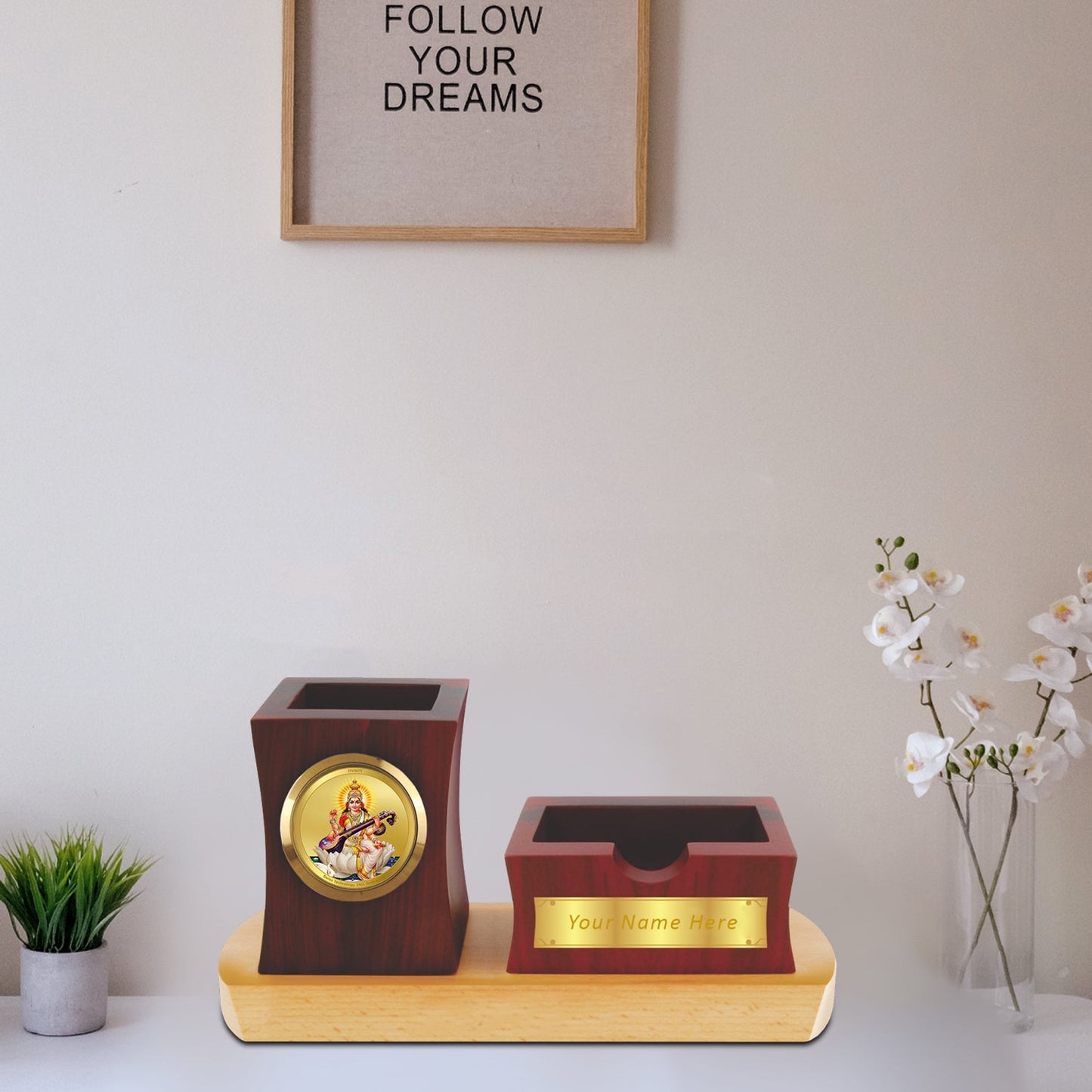 Diviniti Customized MDF Pen & Pad Holder With 24K Gold Plated Frame For University