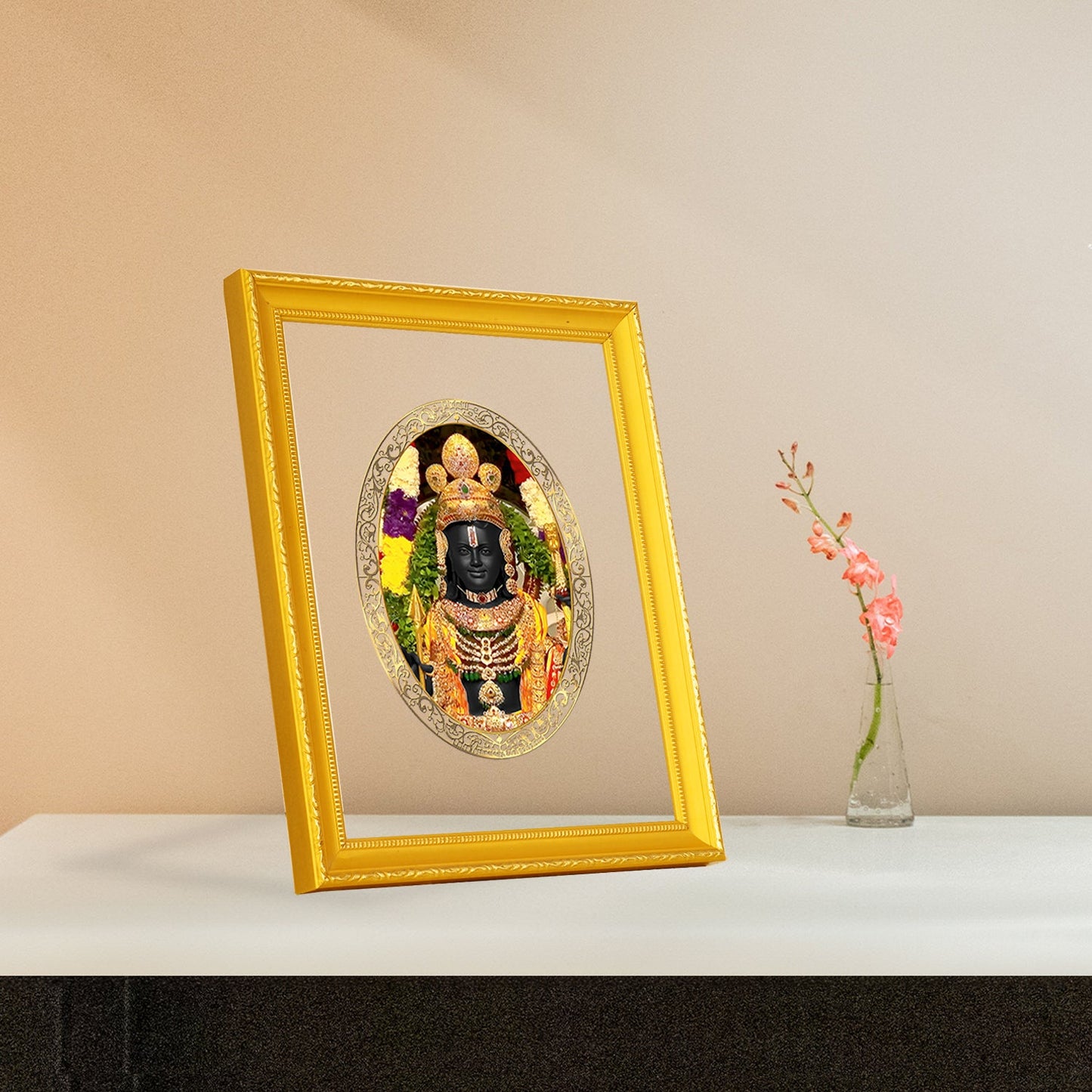 Diviniti 24K Gold Plated Ram Lalla Photo Frame For Home Decor, Table Top, Wall Hanging, Puja Room & Gift (20.8 CM X 16.7 CM)