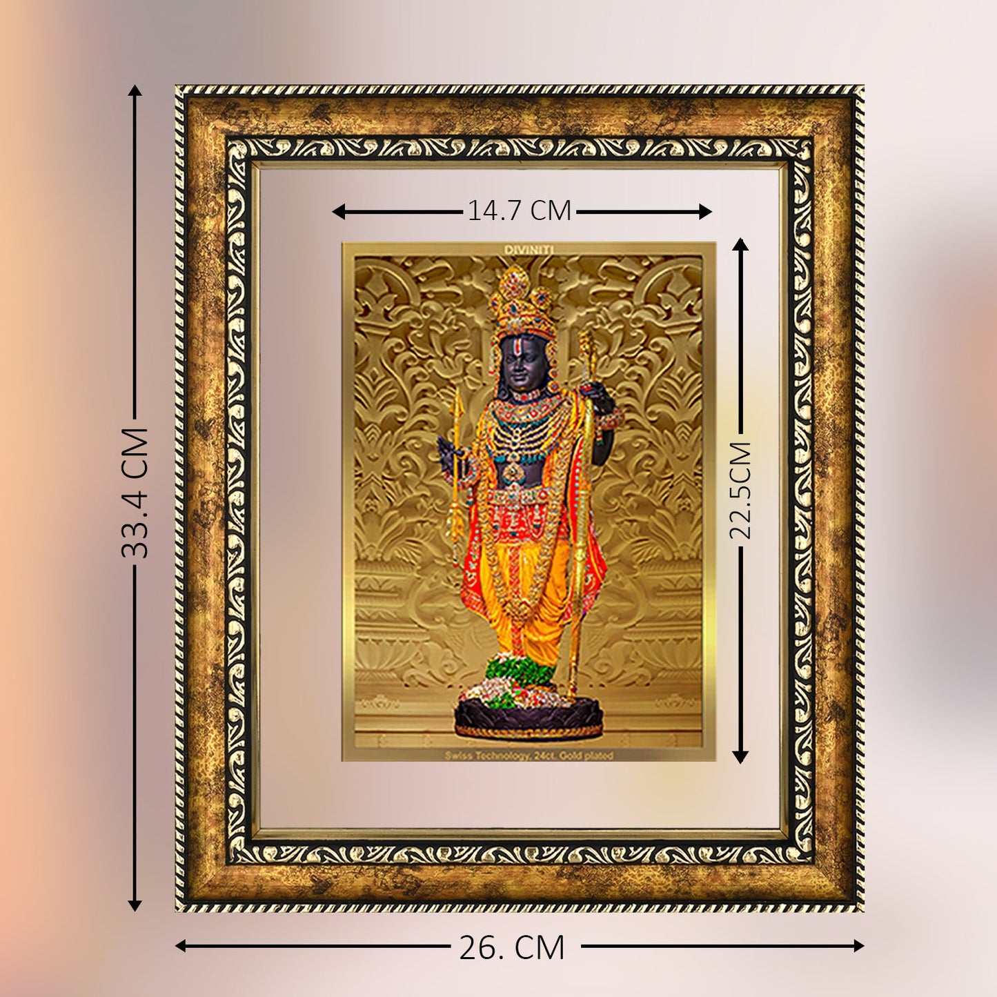 Diviniti 24K Gold Plated Ram Lalla Photo Frame For Home Decor, Wall Decor, Table Top, Puja Room & Gift (32.5 CM X 25.5 CM)