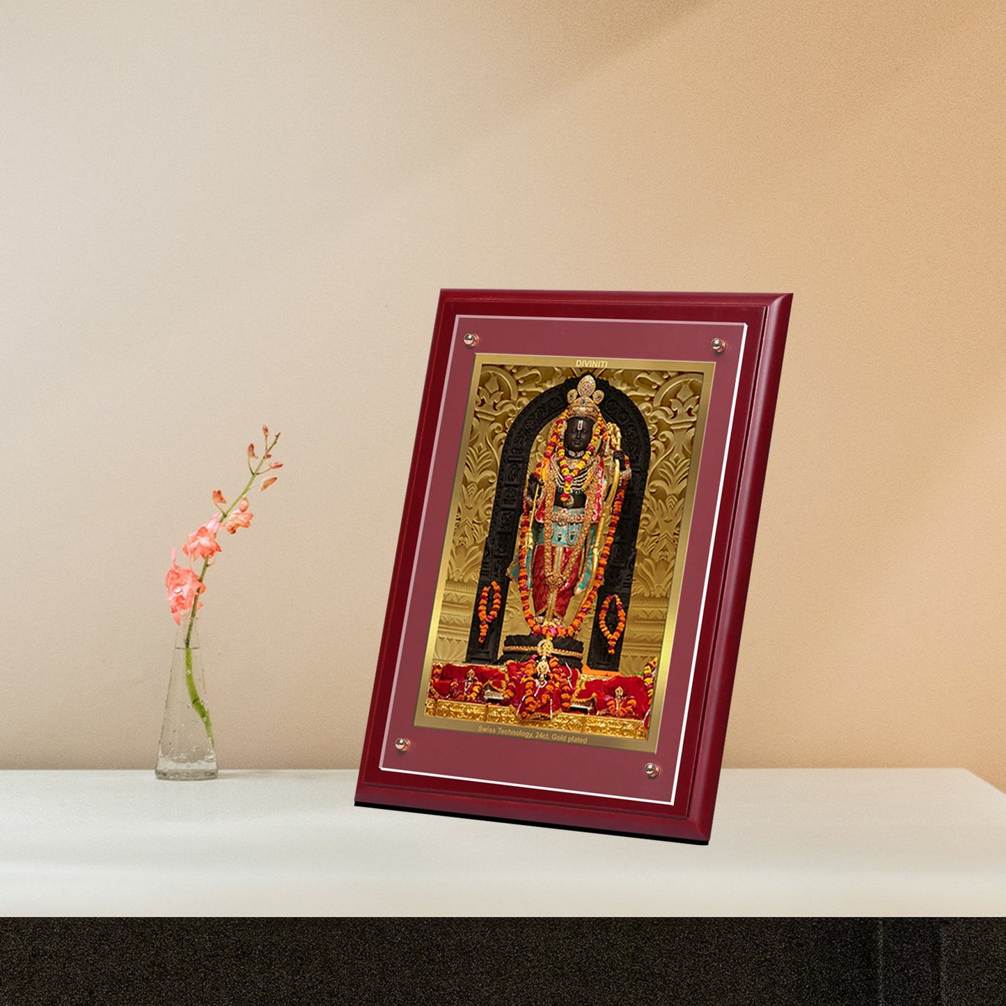 Diviniti 24K Gold Plated Ram Lalla Photo Frame For Home Decor, Wall Decor, Table, Puja Room & Gift (30 CM X 23 CM)