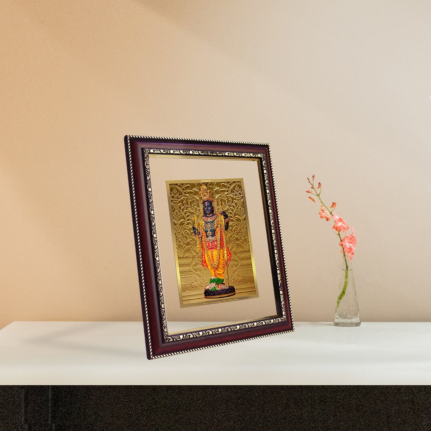 Diviniti 24K Gold Plated Ram Lalla Photo Frame For Home Decor, Table, Wall Hanging Decor, Puja Room & Gift (28 CM X 23 CM)