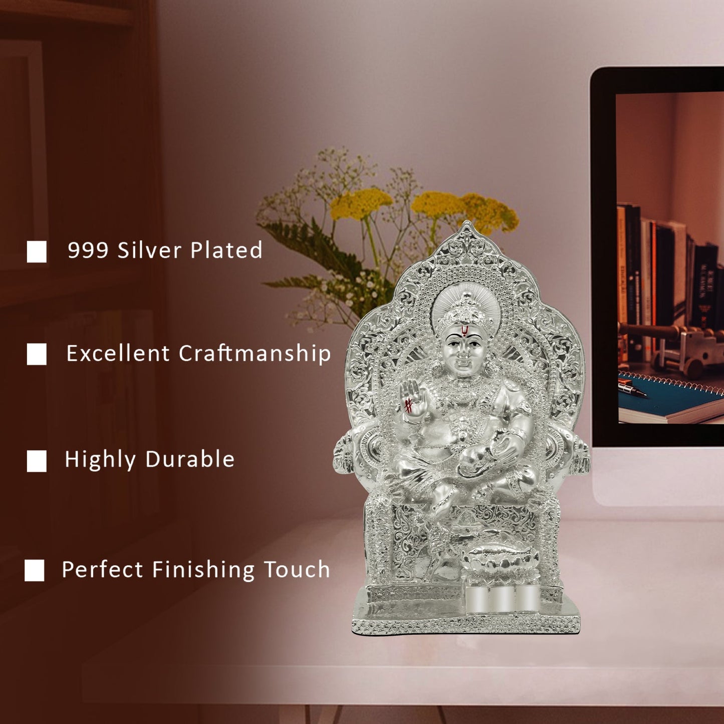 Diviniti 999 Silver Plated Kuber Idol for Home Decor Showpiece (17.5 X 12 CM)