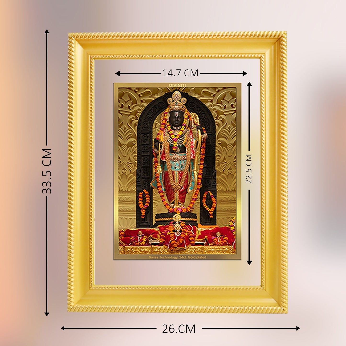 Diviniti 24K Gold Plated Ram Lalla Photo Frame For Home Decor Showpiece, Wall Decor, Table, Puja Room & Gift (32.5 CM X 25.5 CM)