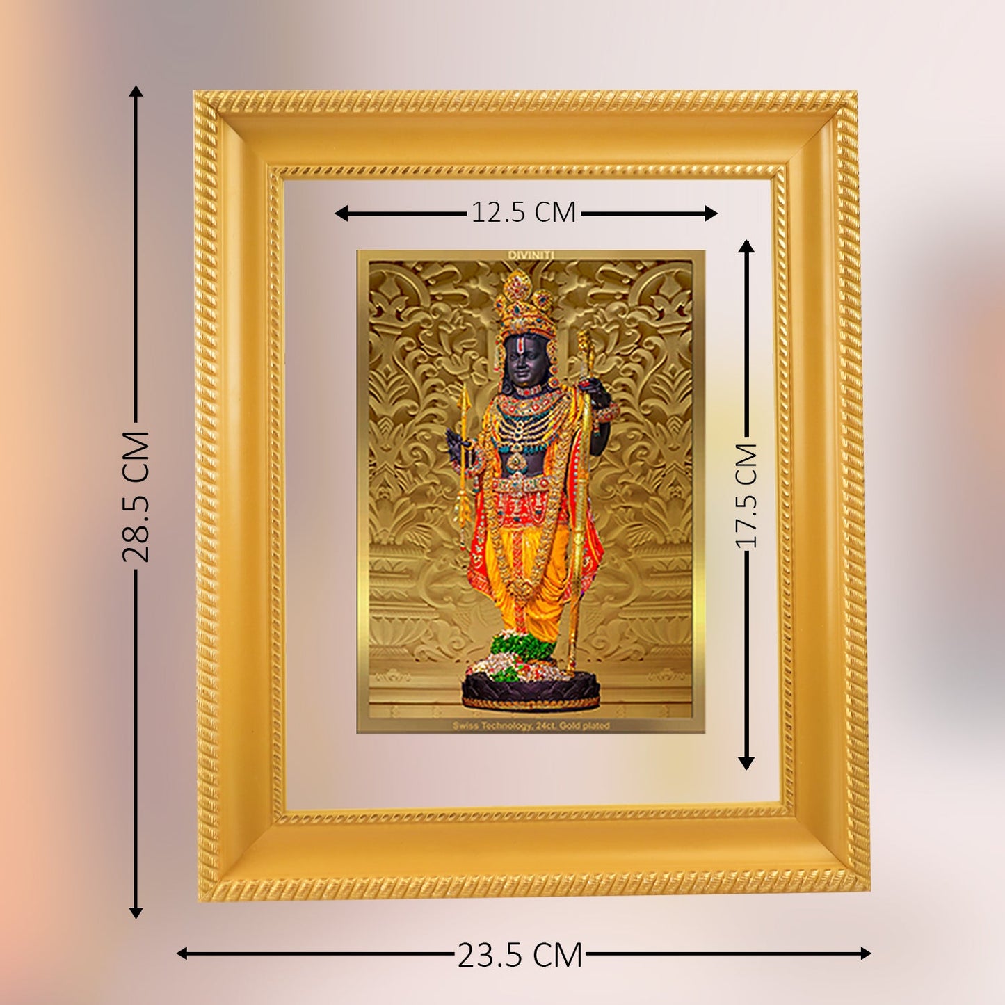 Diviniti 24K Gold Plated Ram Lalla Photo Frame For Home Decor, Wall Hanging Decor, Table, Puja Room & Gift (28 CM X 23 CM)