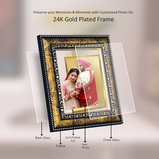 Diviniti Photo Frame With Customized Photo Printed on 24K Gold Plated Foil| Personalized Gift for Birthday, Marriage Anniversary & Celebration With Loved Ones|DG 113 S2