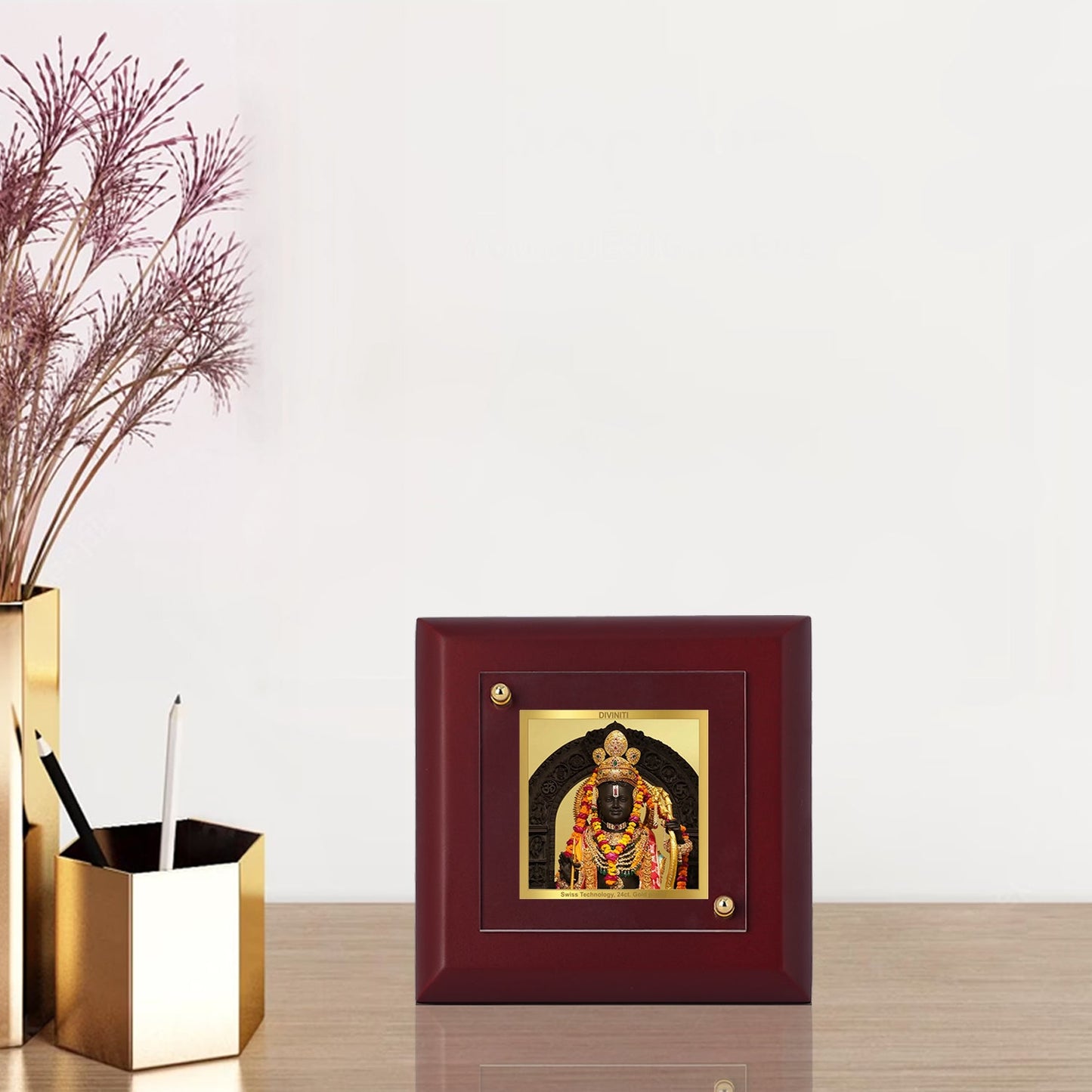 Diviniti 24K Gold Plated Ram Lalla Photo Frame For Home Decor Showpiece, Table Decor, Puja Room & Gift (10 CM X 10 CM)