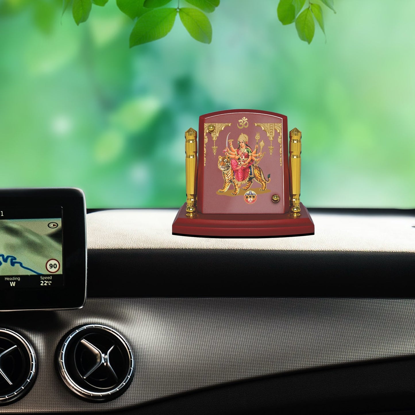 Diviniti 24K Gold Plated Durga Mata Frame For Car Dashboard, Home Decor, Table, Festival Gift (8 x 6.5 CM)