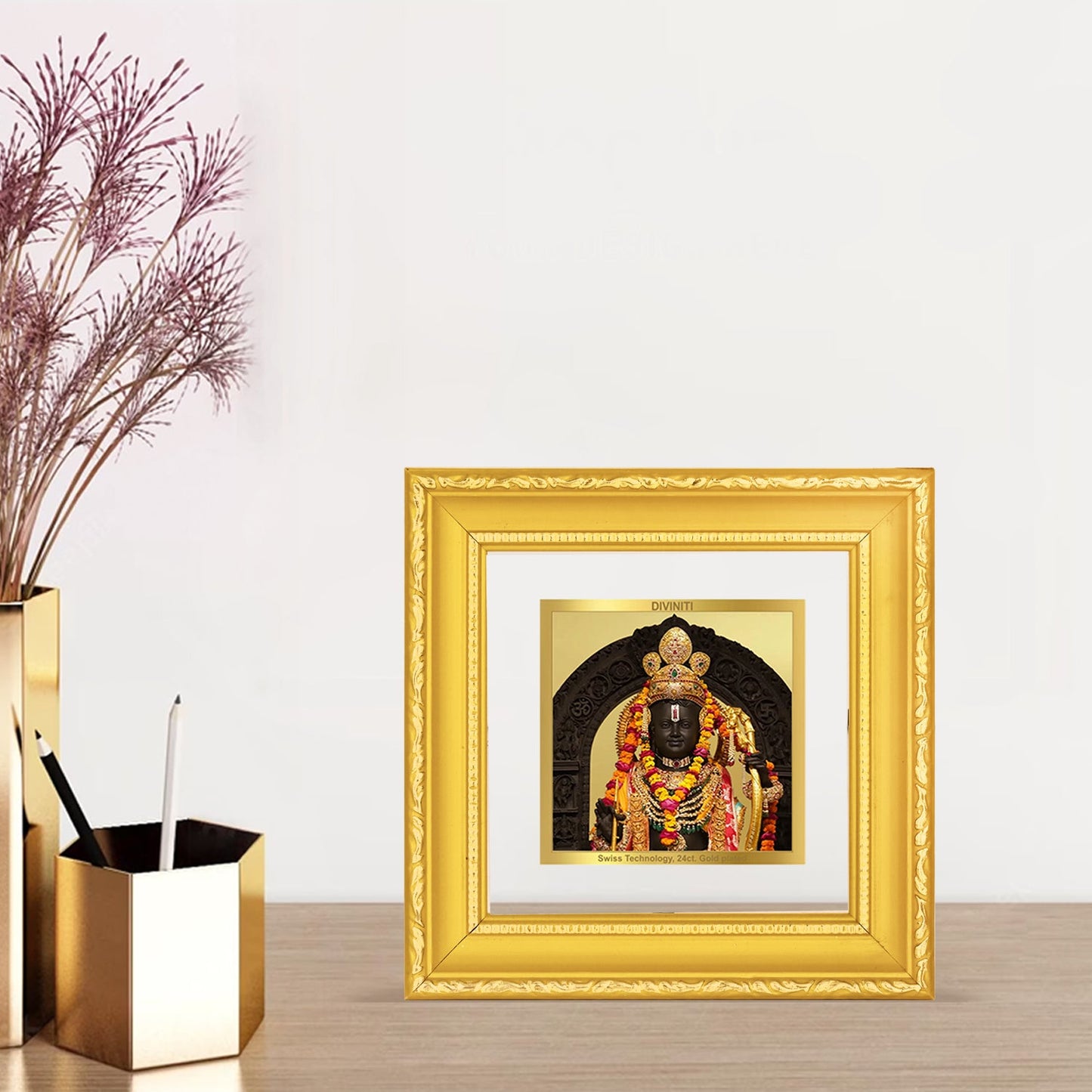Diviniti 24K Gold Plated Ram Lalla Photo Frame For Home Decor, Office Table Decor, Puja Room & Gift (10 CM X 10 CM)