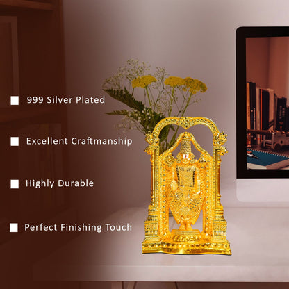 Diviniti 24K Gold Plated Tirupati Balaji Idol for Home Decor Showpiece (20X13CM)