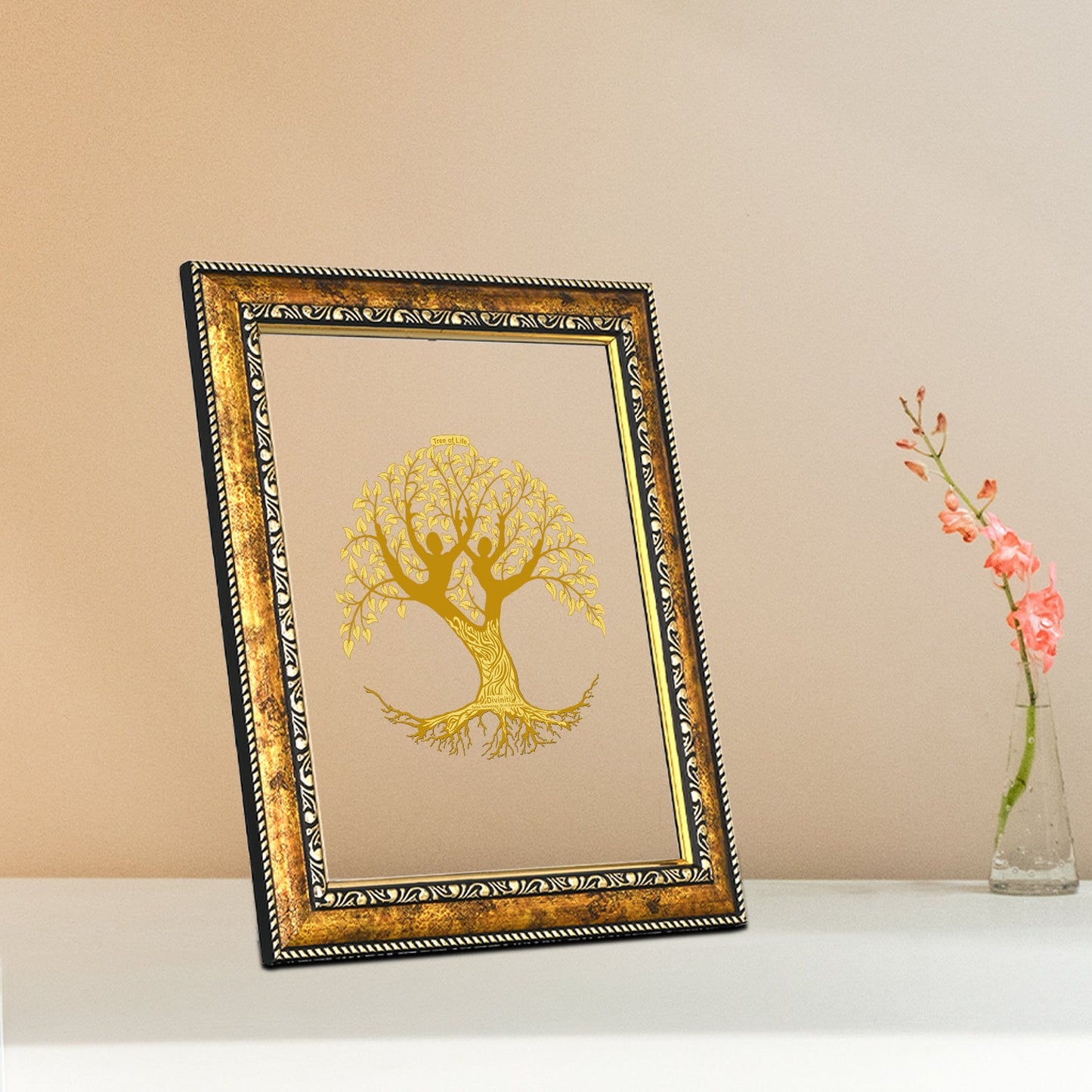 Diviniti 24K Gold Plated Tree of Life Photo Frame For Home Decor & Wall Hanging (32.5 CM X 25.5 CM)