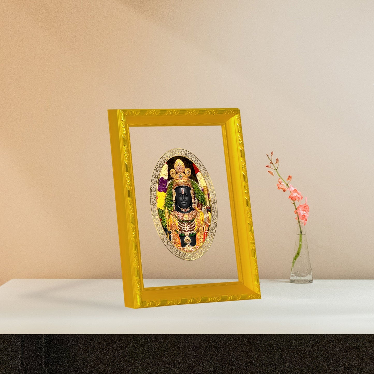 Diviniti 24K Gold Plated Ram Lalla Photo Frame For Home Decor, Table Top, Wall Hanging, Puja Room & Gift (20.8 CM X 16.7 CM)