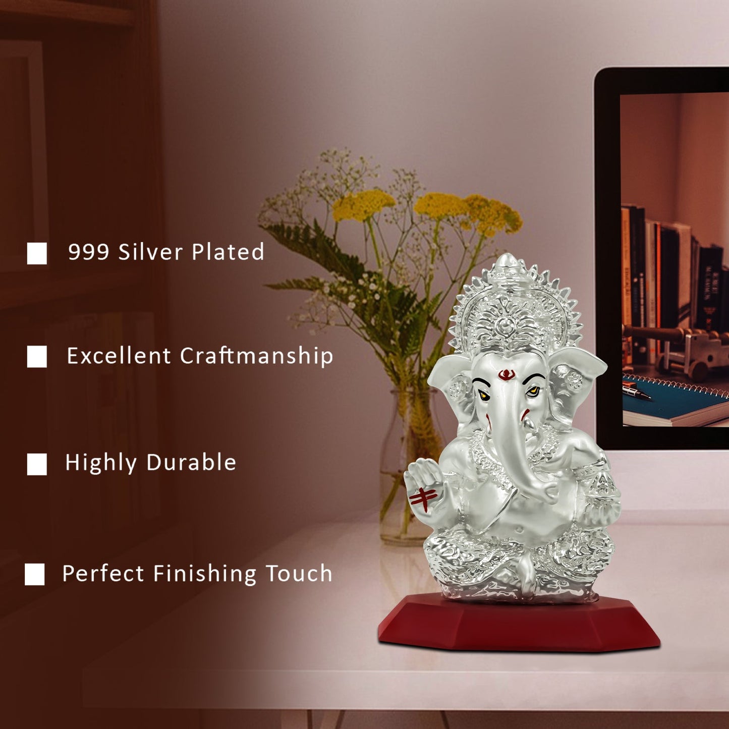Diviniti 999 Silver Plated Ganesha Idol for Home Decor Showpiece (10X7CM)