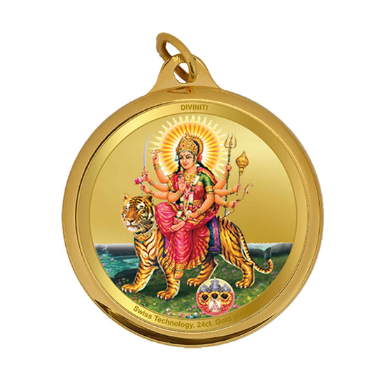 Diviniti 24K Double sided Gold Plated Pendant Durga & Mata Ka Darbar |18 MM Flip Coin (1 PCS)