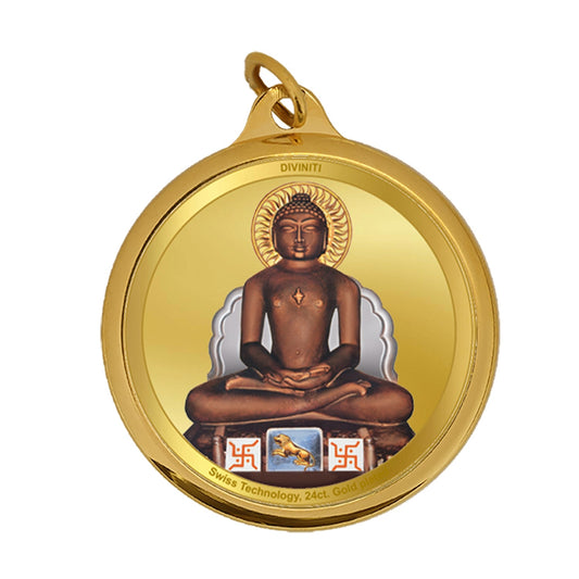 Diviniti 24K Double sided Gold Plated Pendant Mahavir & Namokar Mantra|18 MM Flip Coin (1 PCS)