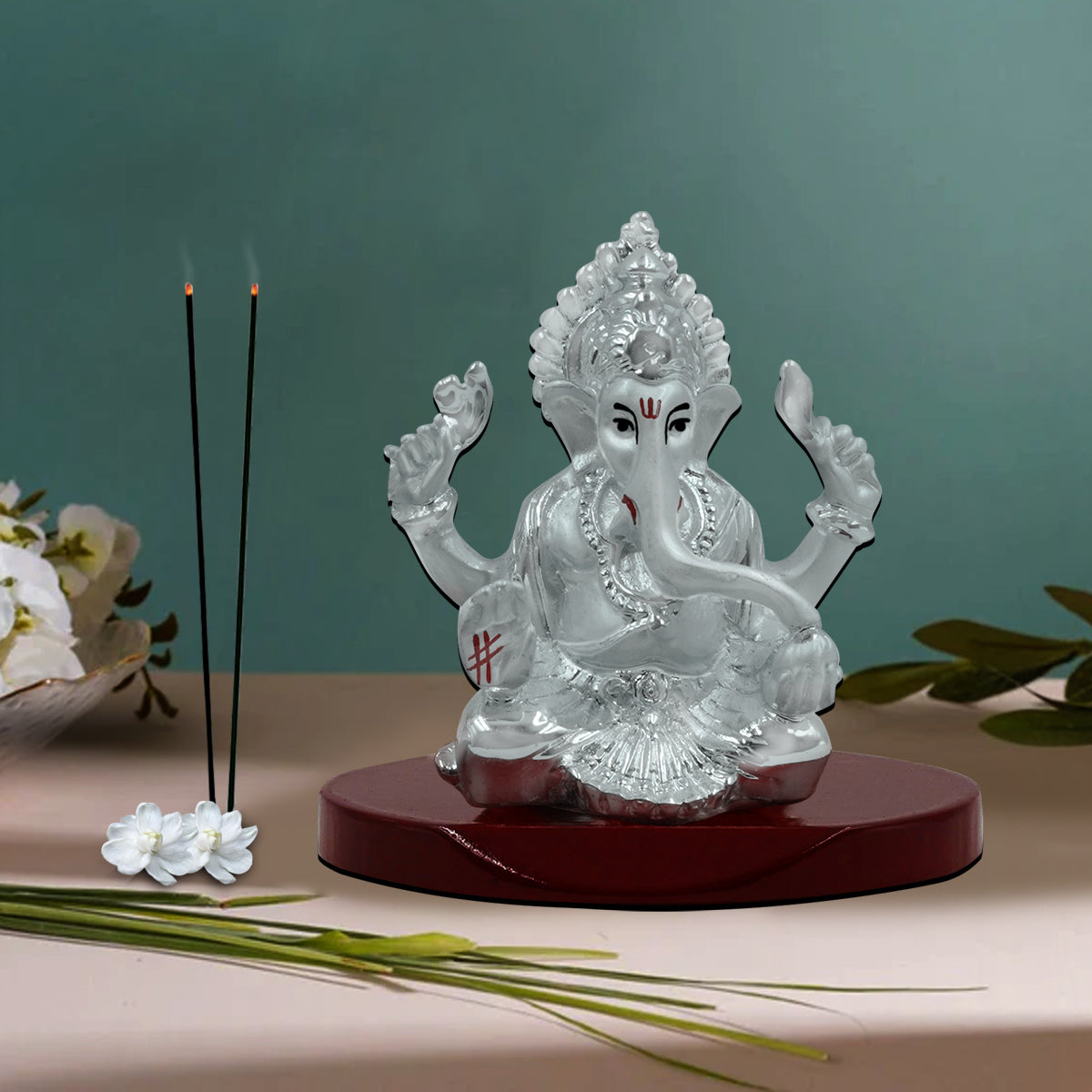 Diviniti 999 Silver Plated Lord Ganesha Idol for Home Decor Showpiece (8X6.5CM)
