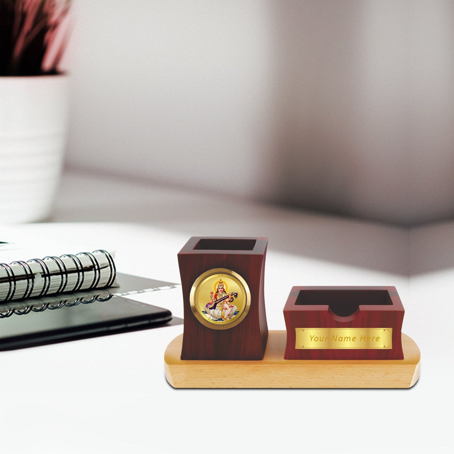Diviniti Customized MDF Pen & Pad Holder With 24K Gold Plated Frame For University