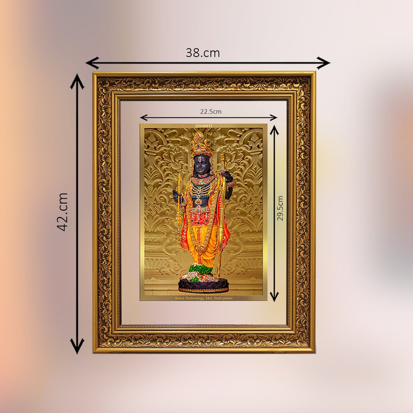 Diviniti 24K Gold Plated Ram Lalla Photo Frame For Home Decor Showpiece, Wall Hanging Decor, Puja Room & Gift (56 X 71 CM)