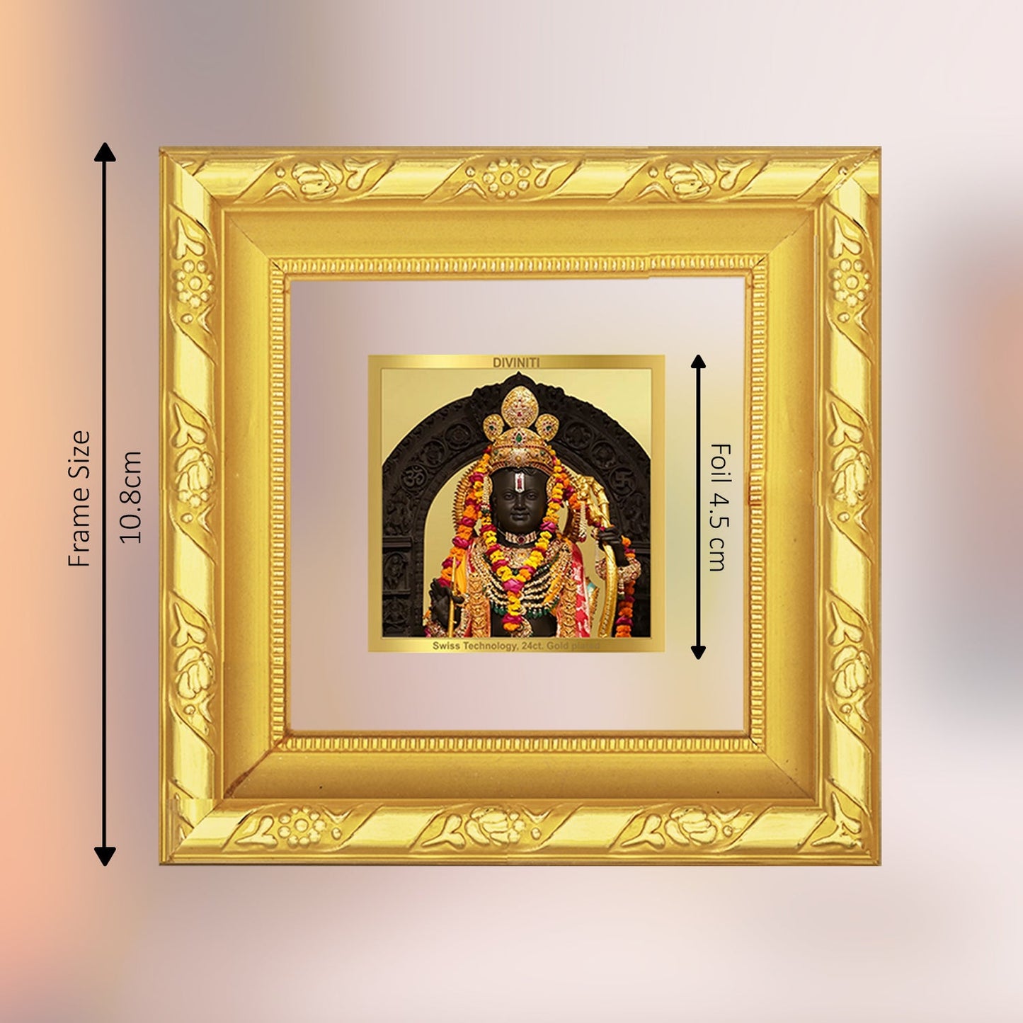 Diviniti 24K Gold Plated Ram Lalla Photo Frame For Home Decor, Table Top, Worship & Gift (10 CM X 10 CM)