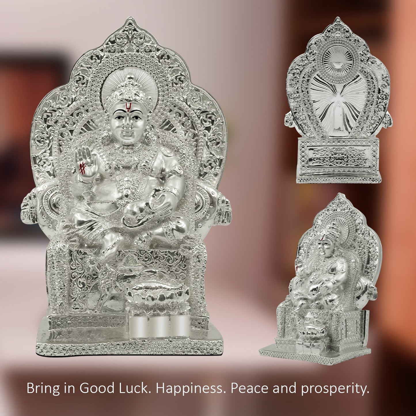 Diviniti 999 Silver Plated Kuber Idol for Home Decor Showpiece (17.5 X 12 CM)