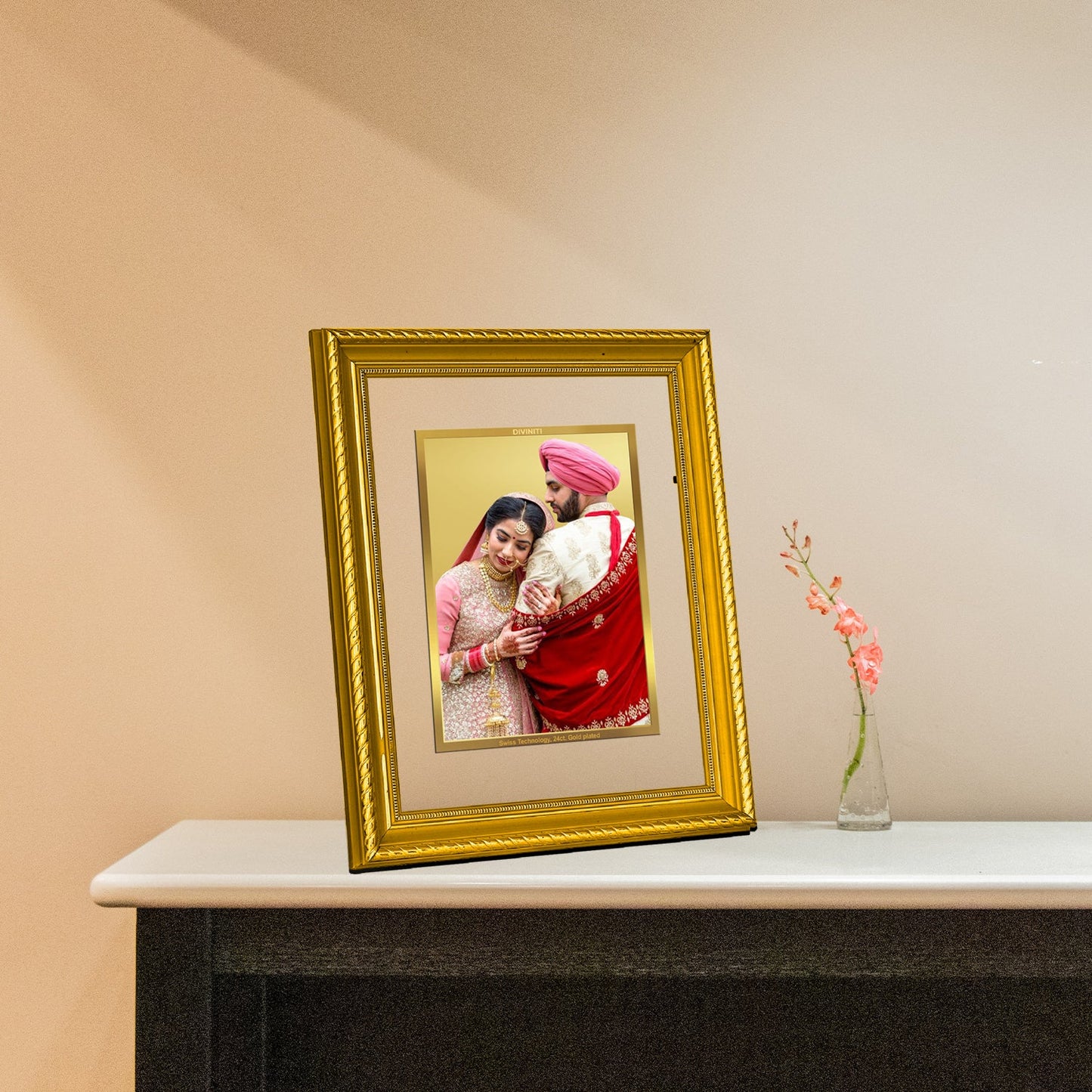 Diviniti Photo Frame With Customized Photo Printed on 24K Gold Plated Foil| Personalized Gift for Birthday, Marriage Anniversary & Celebration With Loved Ones|DG 056 S2.5