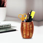 Customized Wooden Pen Holder With Gold Colored Design For Corporate Gifting