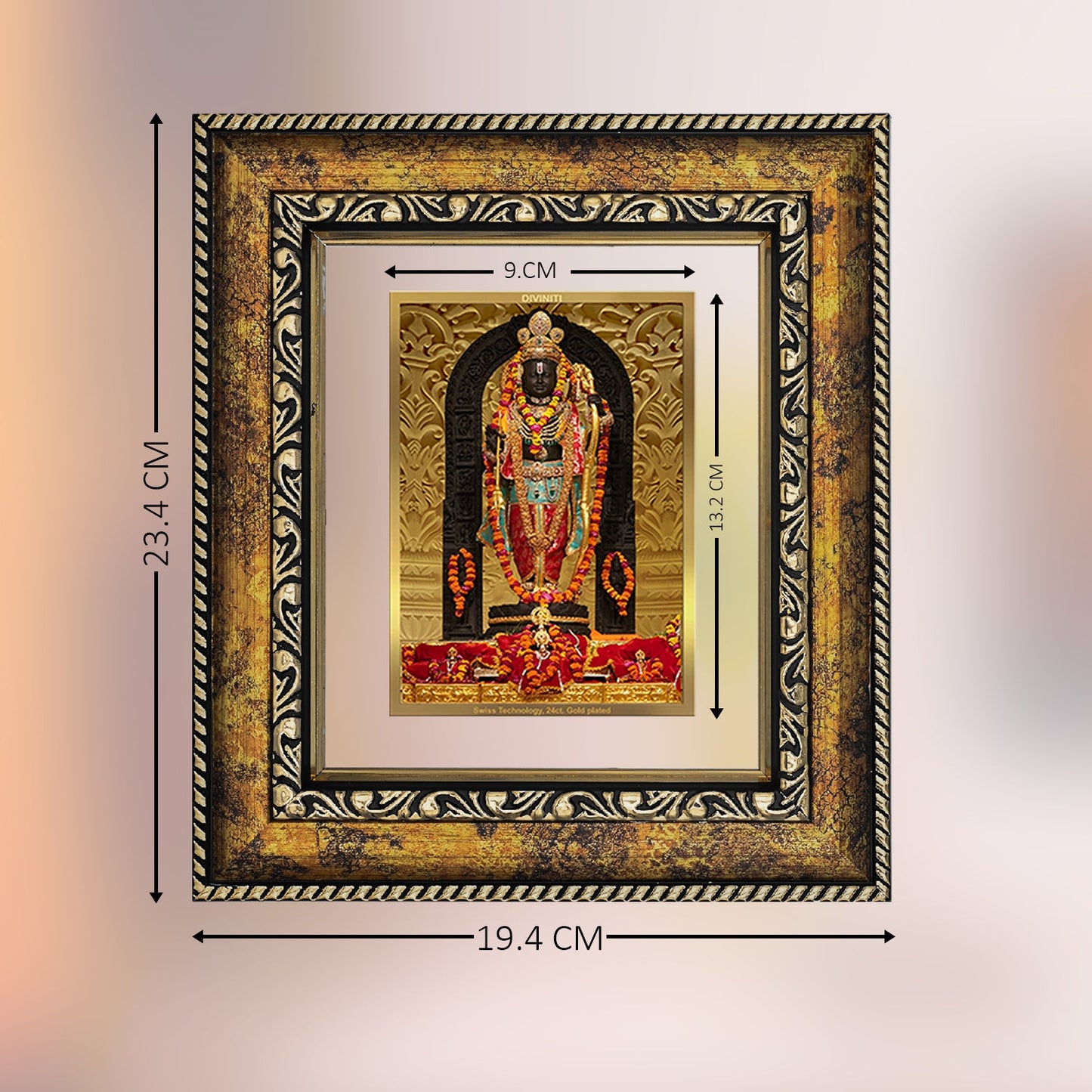 Diviniti 24K Gold Plated Ram Lalla Photo Frame For Home Decor, Wall Hanging Decor, Table, Puja Room & Gift (20.8 CM X 16.7 CM)