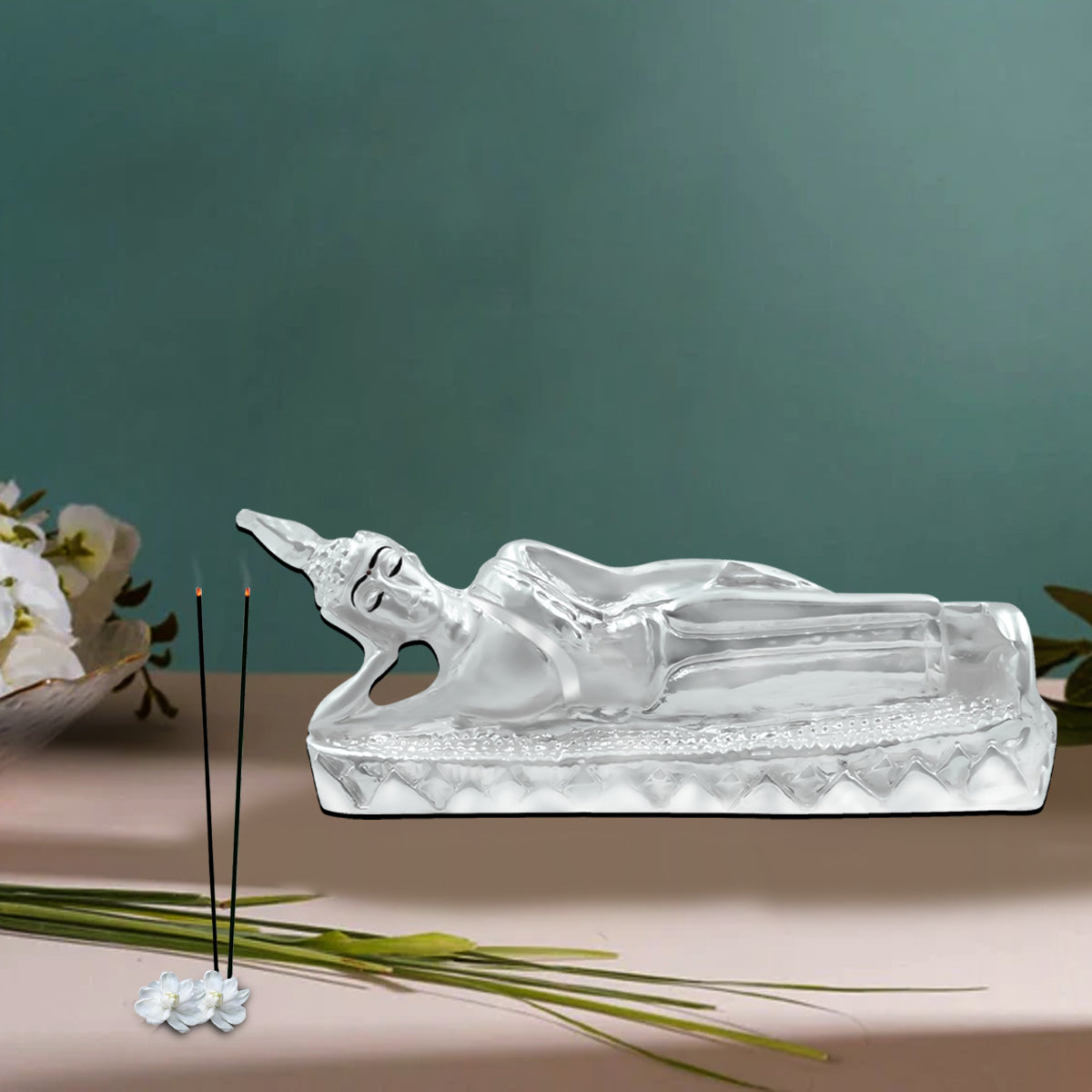 Diviniti 999 Silver Plated Buddha Idol for Home Decor Showpiece (3.5 X 9 CM)