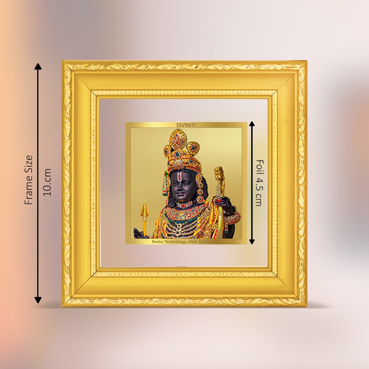 Diviniti 24K Gold Plated Ram Lalla Photo Frame For Home Decor Showpiece, Table Decor, Puja Room & Gift (10 CM X 10 CM)