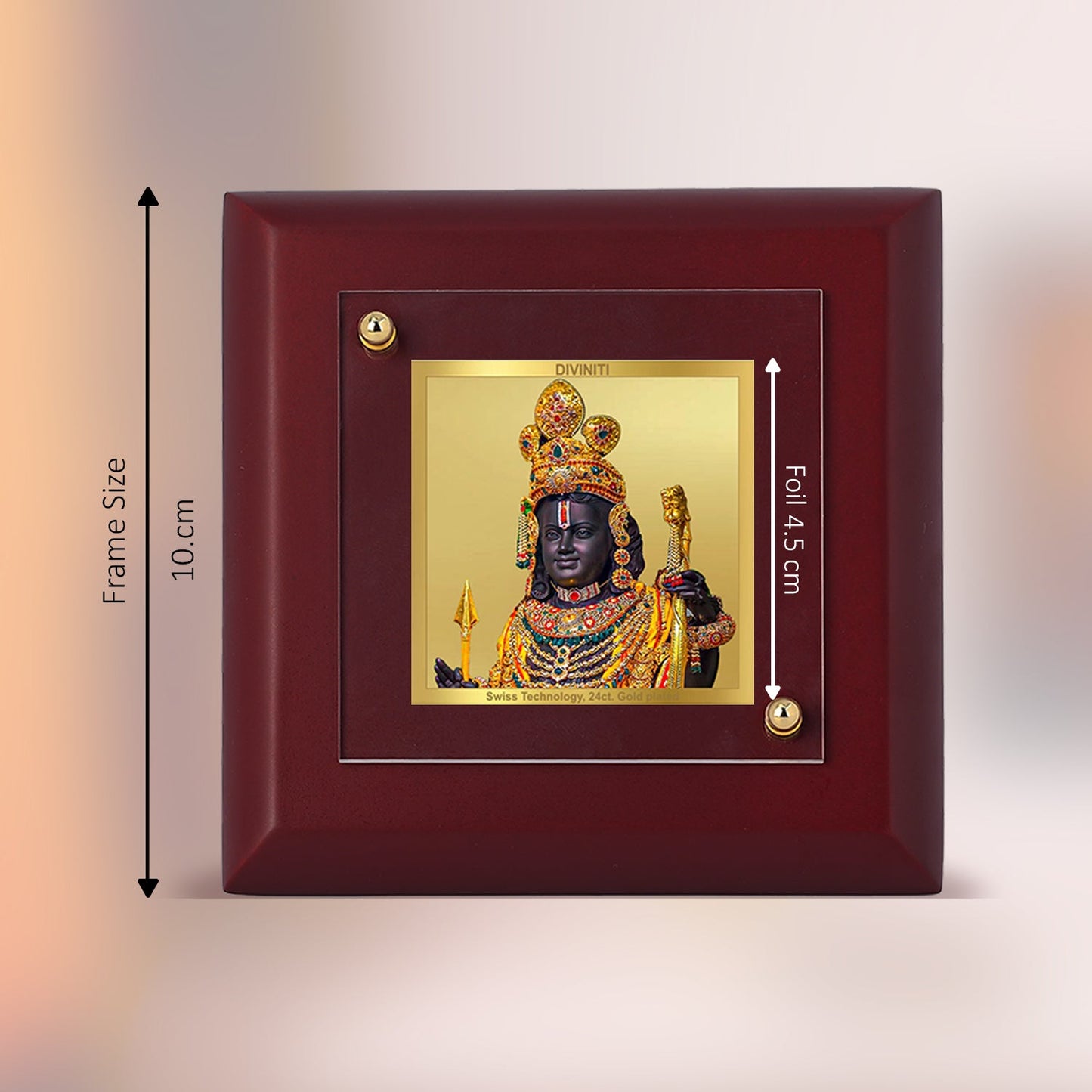 Diviniti 24K Gold Plated Ram Lalla Photo Frame For Home Decor Showpiece, Table Decor, Puja Room & Gift (10 CM X 10 CM)
