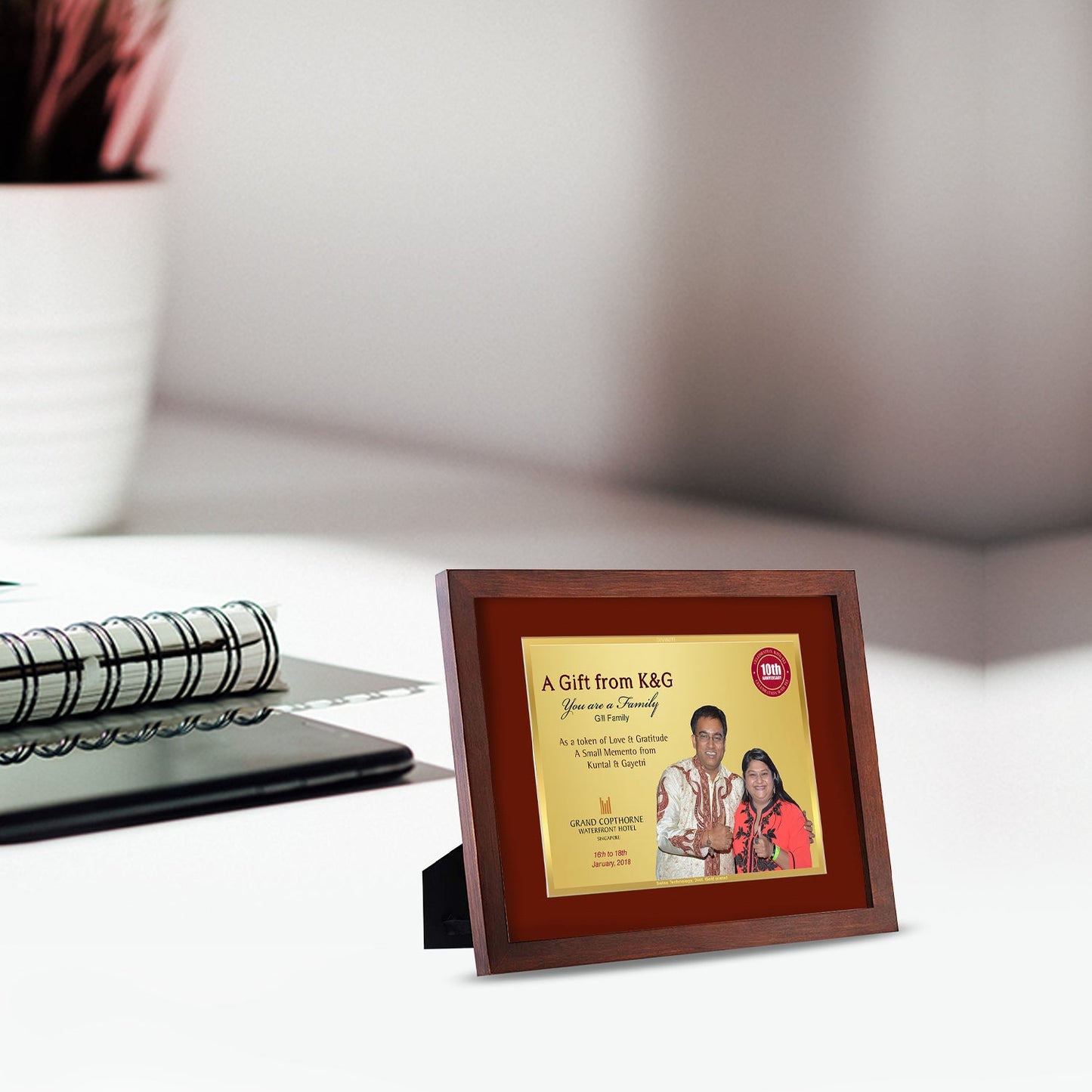 Customized Wooden Frame With Image & Matter Printed on 24K Gold Plated Foil For Corporate Gifting
