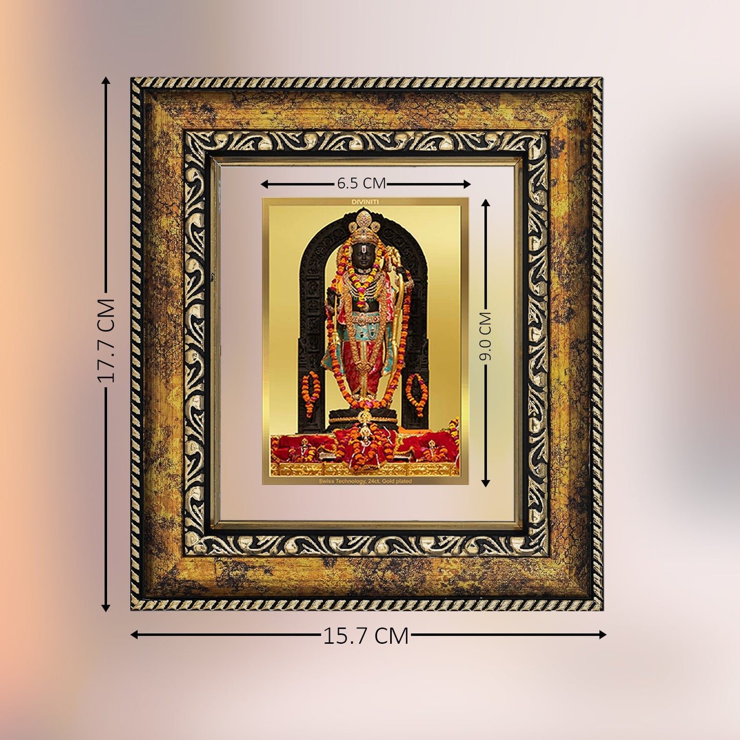 Diviniti 24K Gold Plated Ram Lalla Photo Frame For Home Decor, Table Top, Wall Decor, Puja Room & Gift (13 CM X 15 CM)