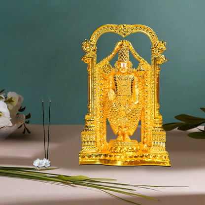 Diviniti 24K Gold Plated Tirupati Balaji Idol for Home Decor Showpiece (20X13CM)