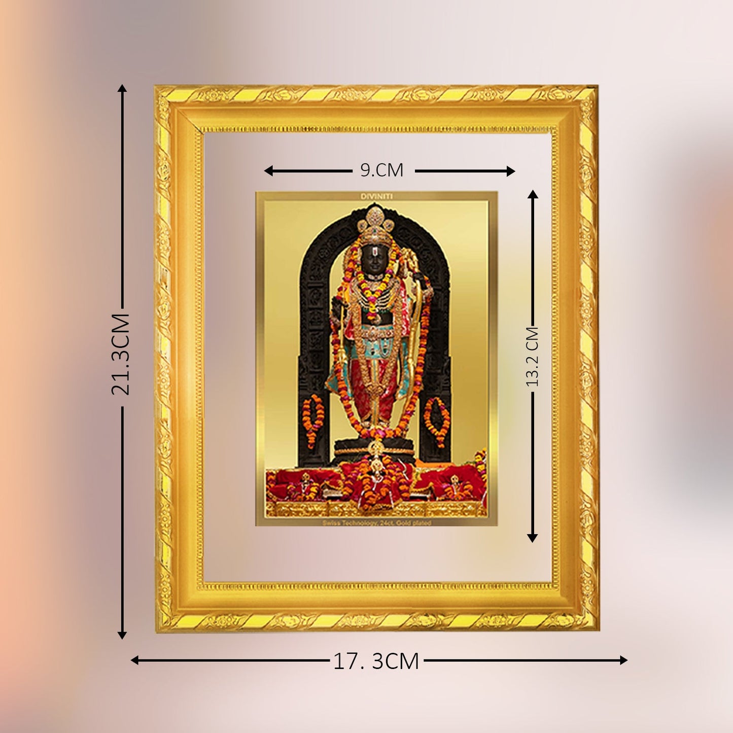 Diviniti 24K Gold Plated Ram Lalla Photo Frame For Home Decor, Table Top, Wall Hanging, Puja Room & Gift (20.8 CM X 16.7 CM)