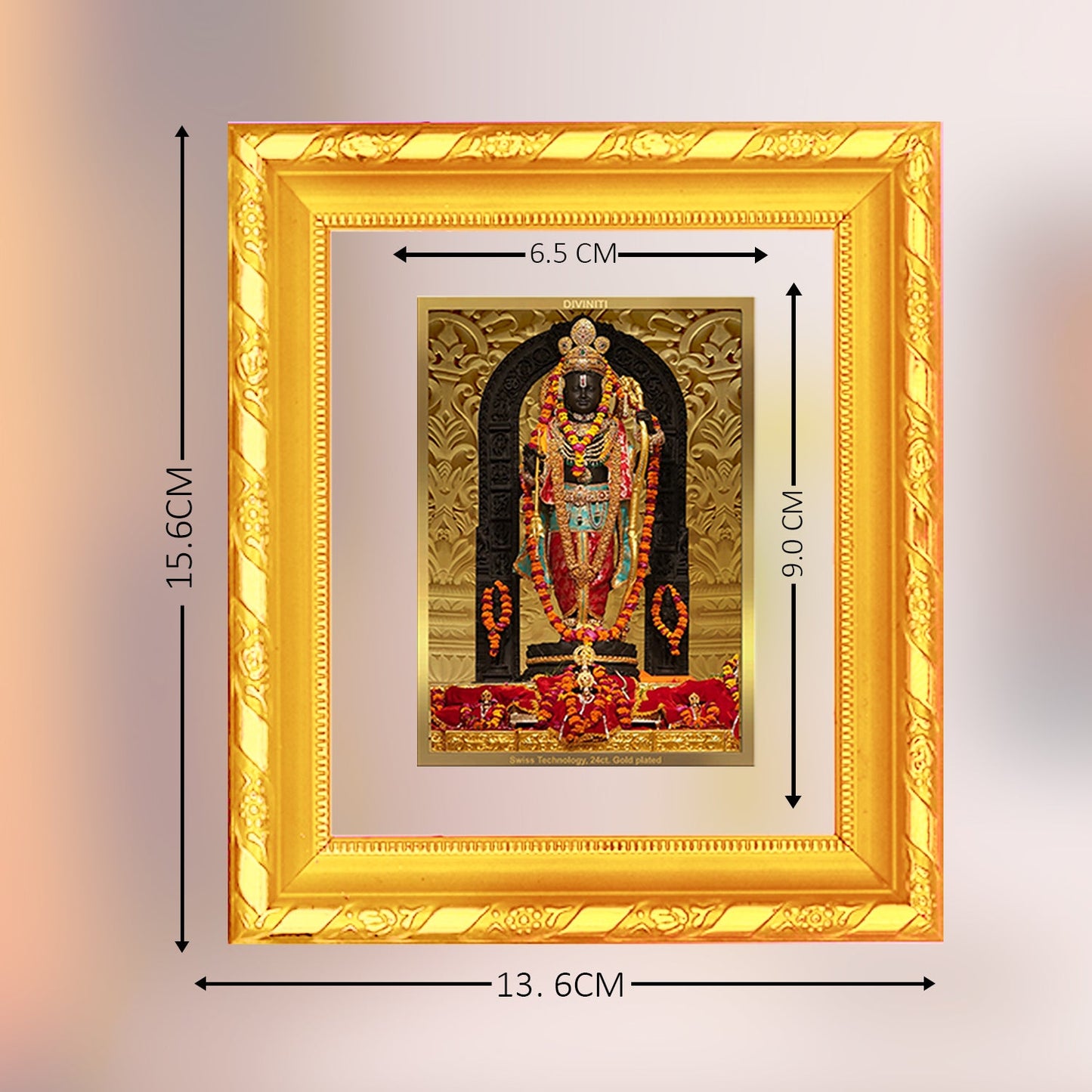 Diviniti 24K Gold Plated Ram Lalla Photo Frame For Home Decor, Table, Wall Hanging, Puja Room & Gift (13 CM X 15 CM)