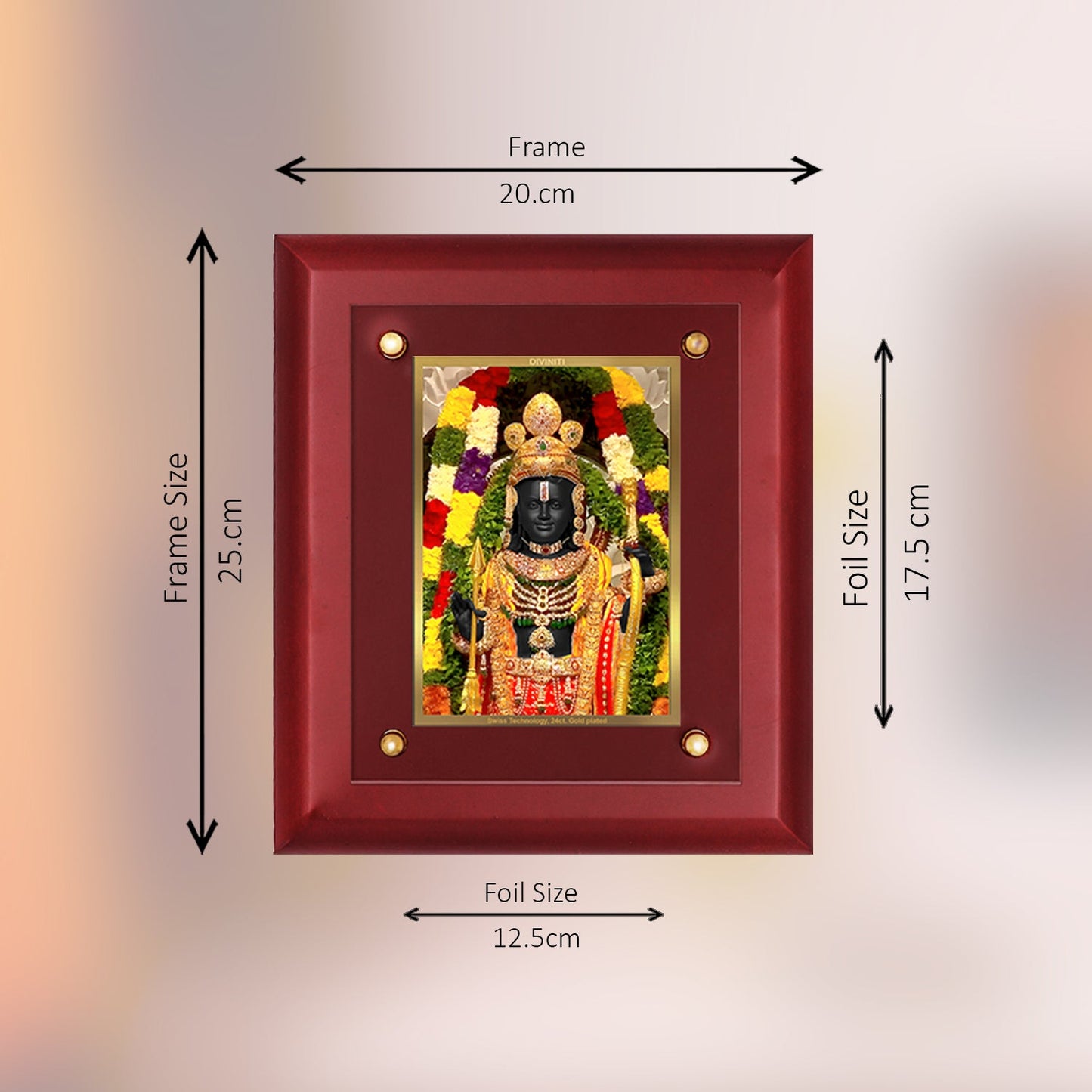 Diviniti 24K Gold Plated Ram Lalla Photo Frame For Home Decor, Wall Hanging Decor, Table, Puja Room & Gift (20 CM X 25 CM)