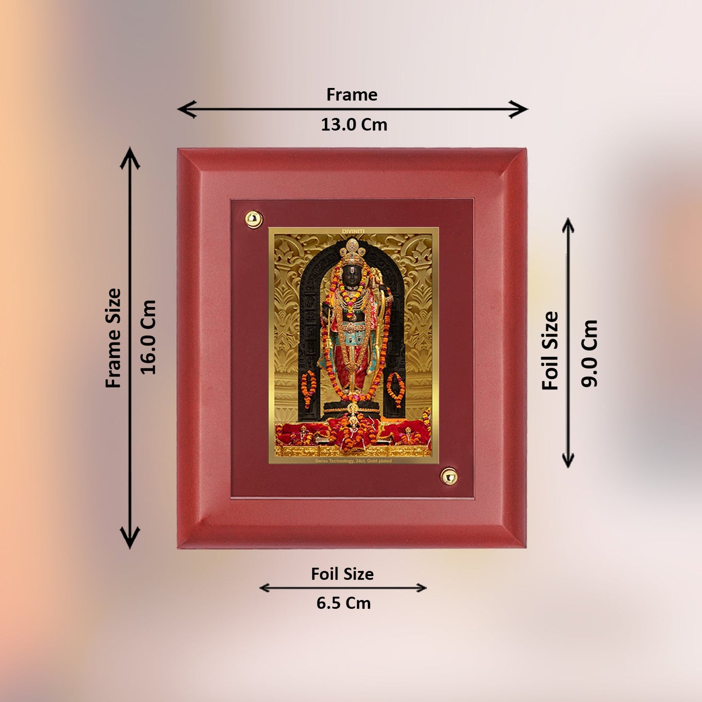 Diviniti 24K Gold Plated Ram Lalla Photo Frame For Home Decor, Table Top, Wall Hanging, Puja Room & Gift (14.7 CM X 17.1 CM)