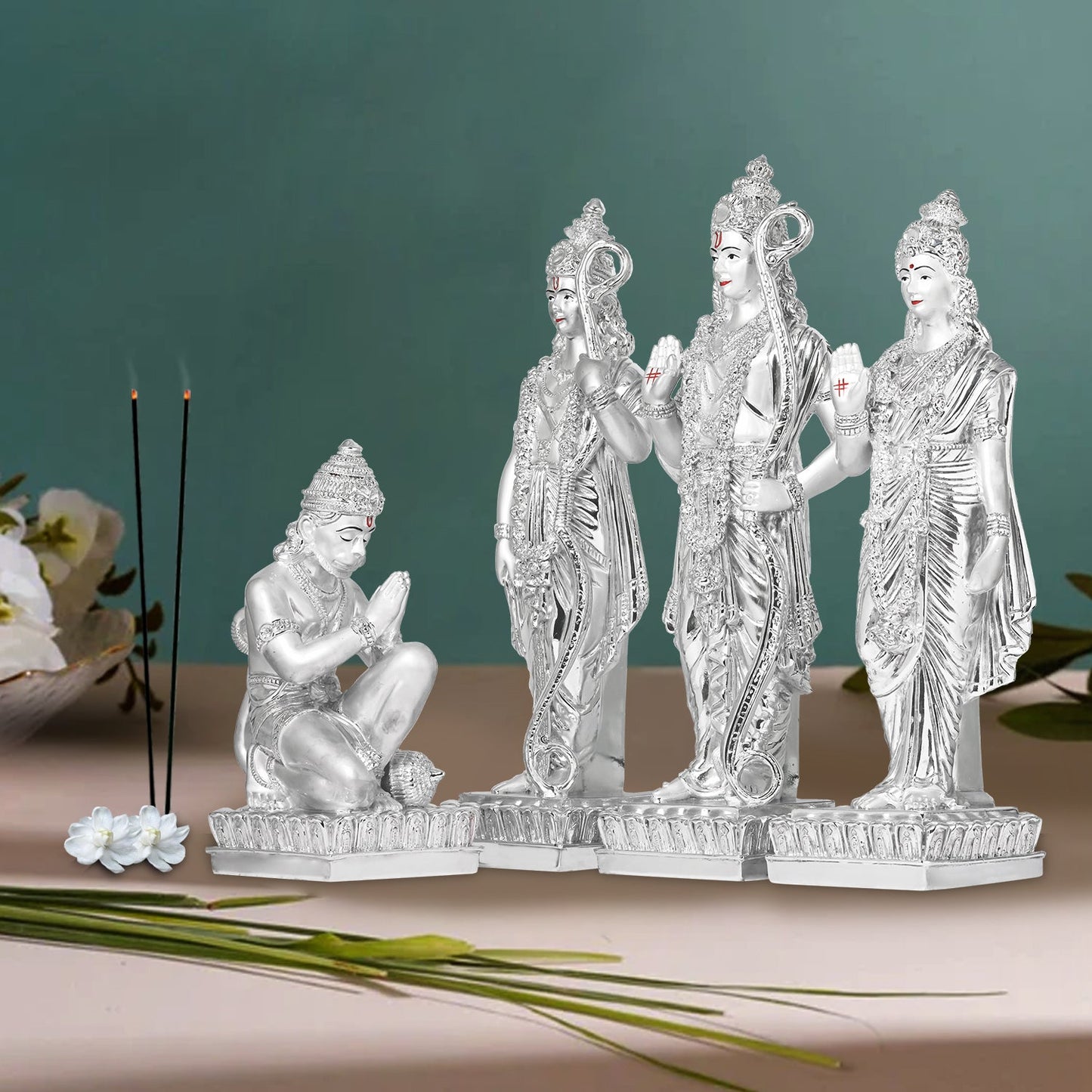 Diviniti 999 Silver Plated Ram Darbar Idol For Home Decor Showpiece, Office, Table Decor, Puja & Gift