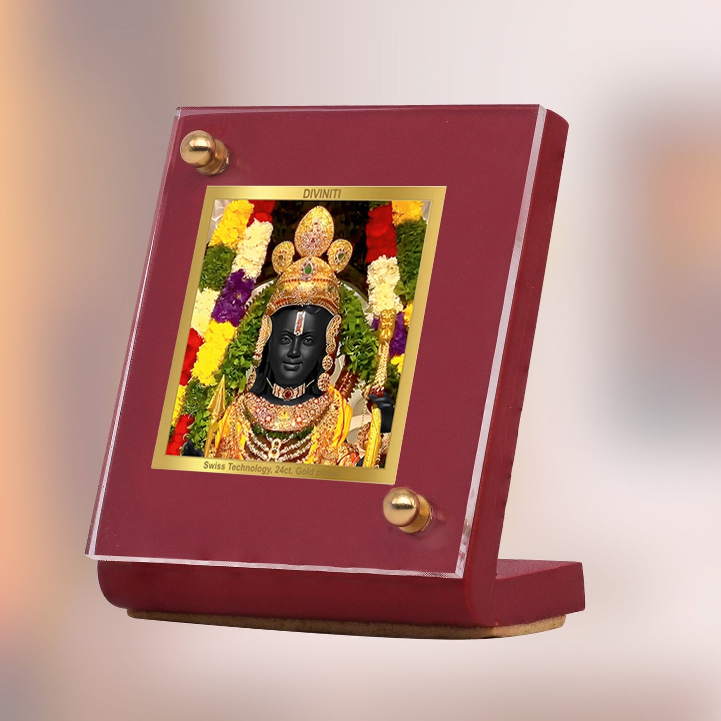 Diviniti 24K Gold Plated Ram Lalla Frame For Car Dashboard, Home Decor, Table, Gift, Puja Room (5.5 x 6.5 CM)